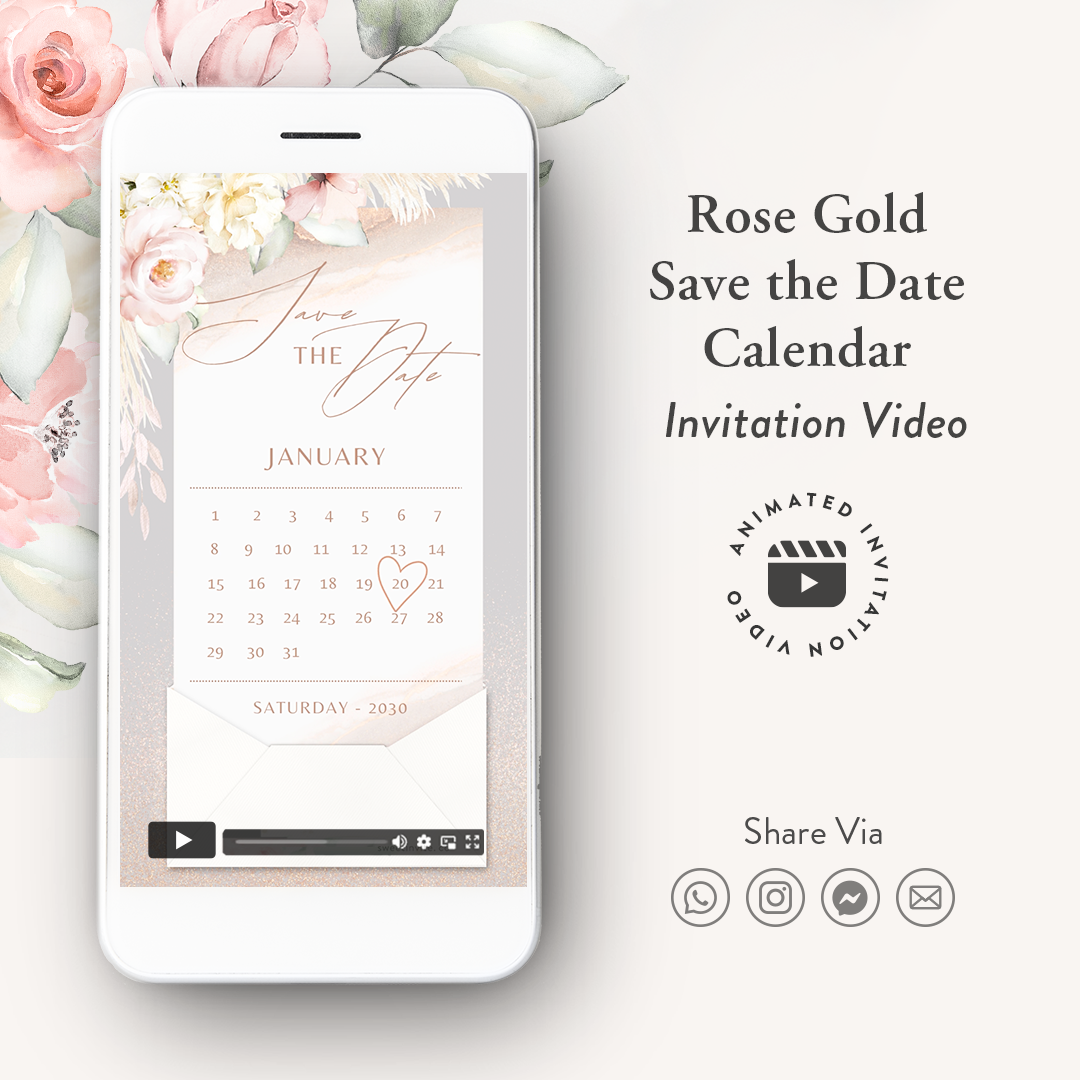 rose gold save the date invitation calendar