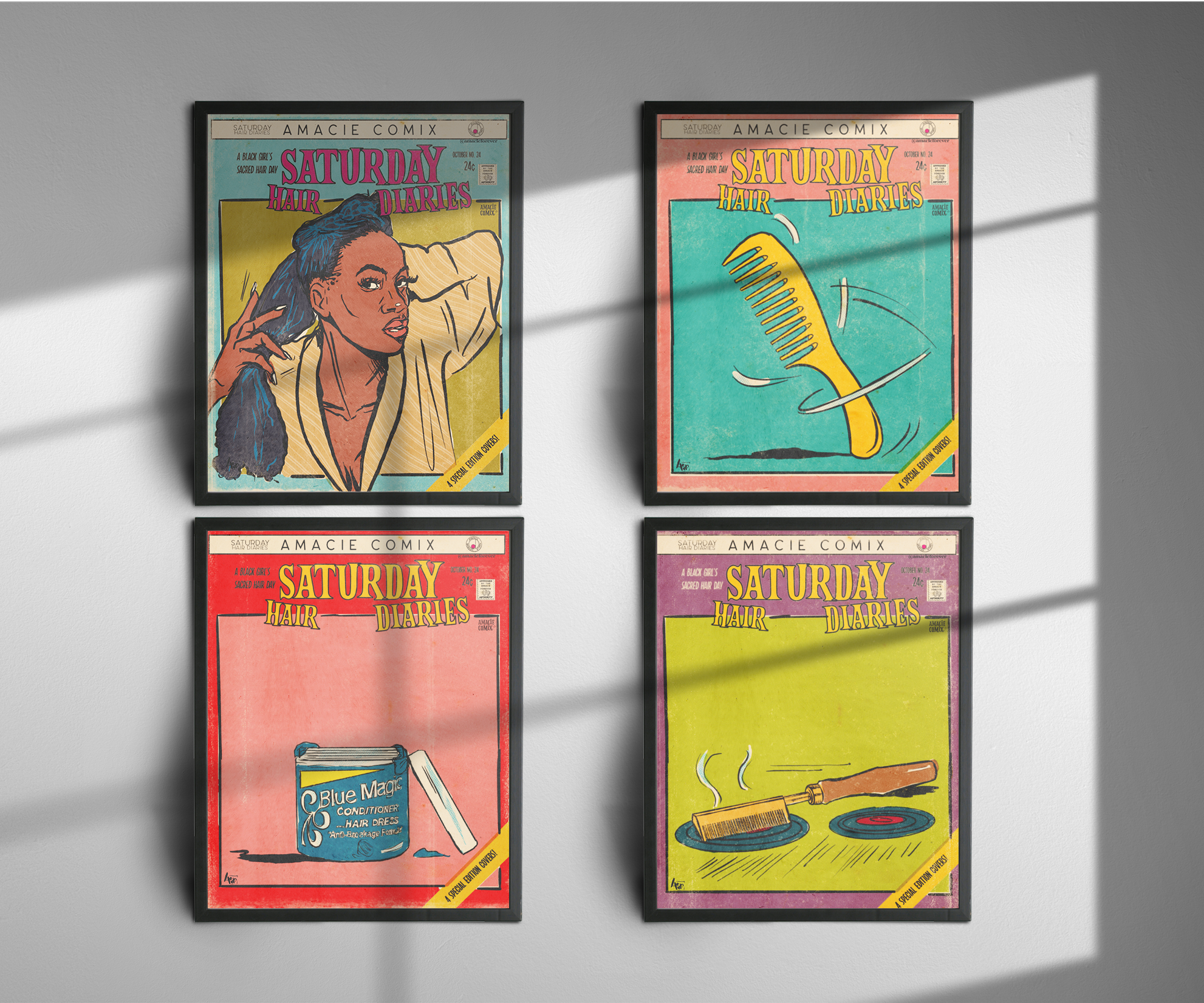 "Saturday Hair Diaries #1-4" Amacie Comix Prints Set