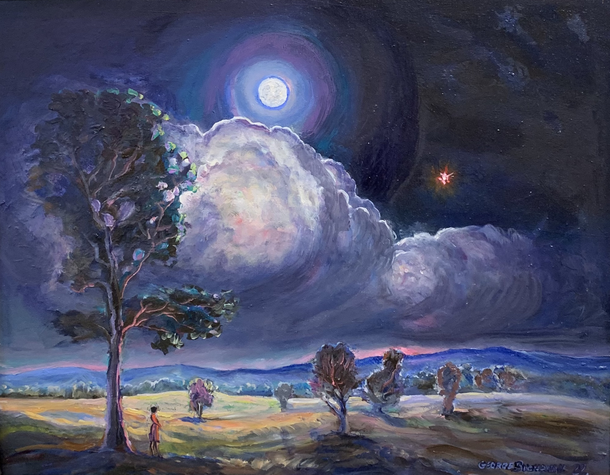 "Full Moon, Mars & Thunderhead"  UNFRAMED