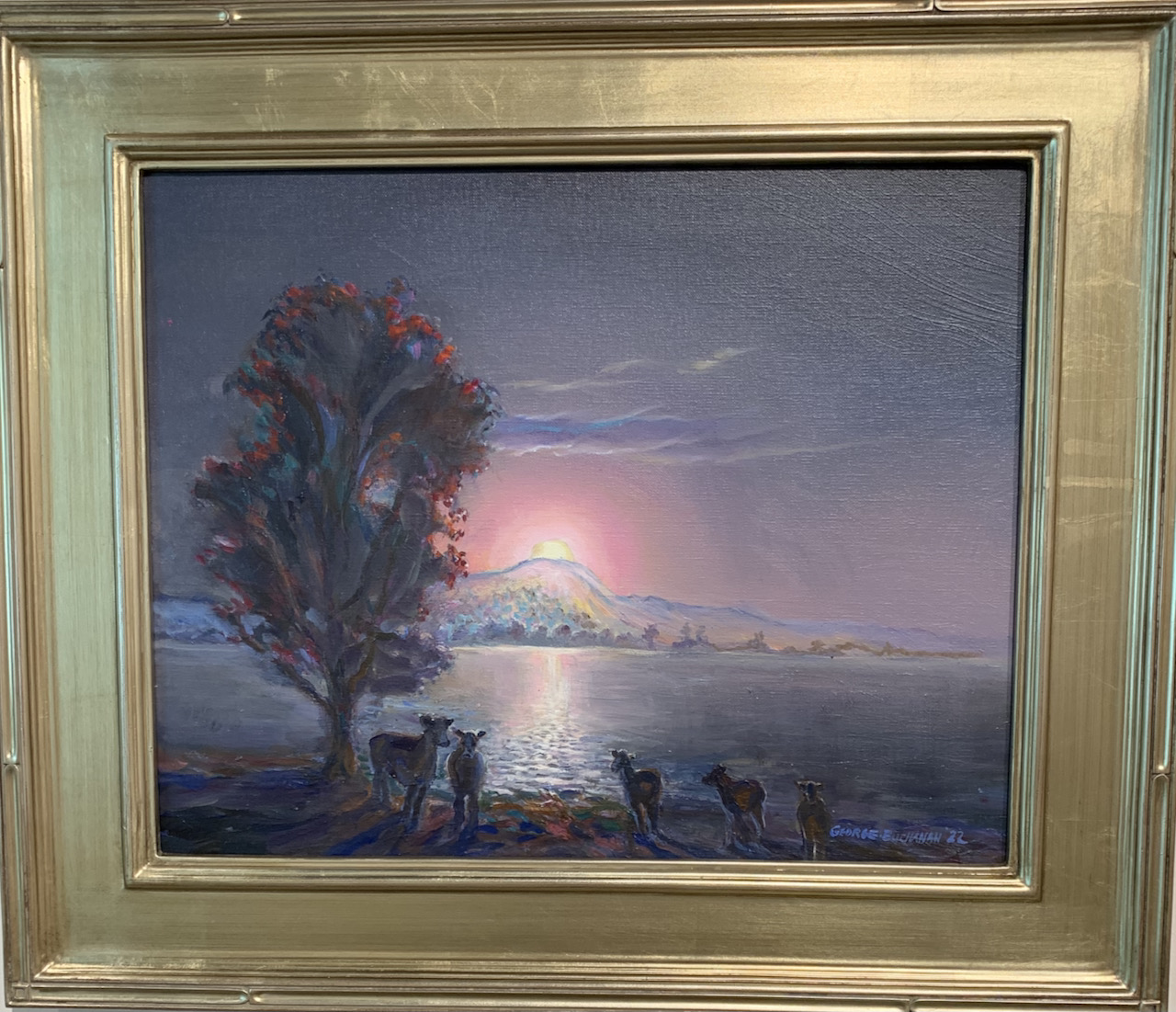 "Smith Mountain Moon Cows"  FRAMED