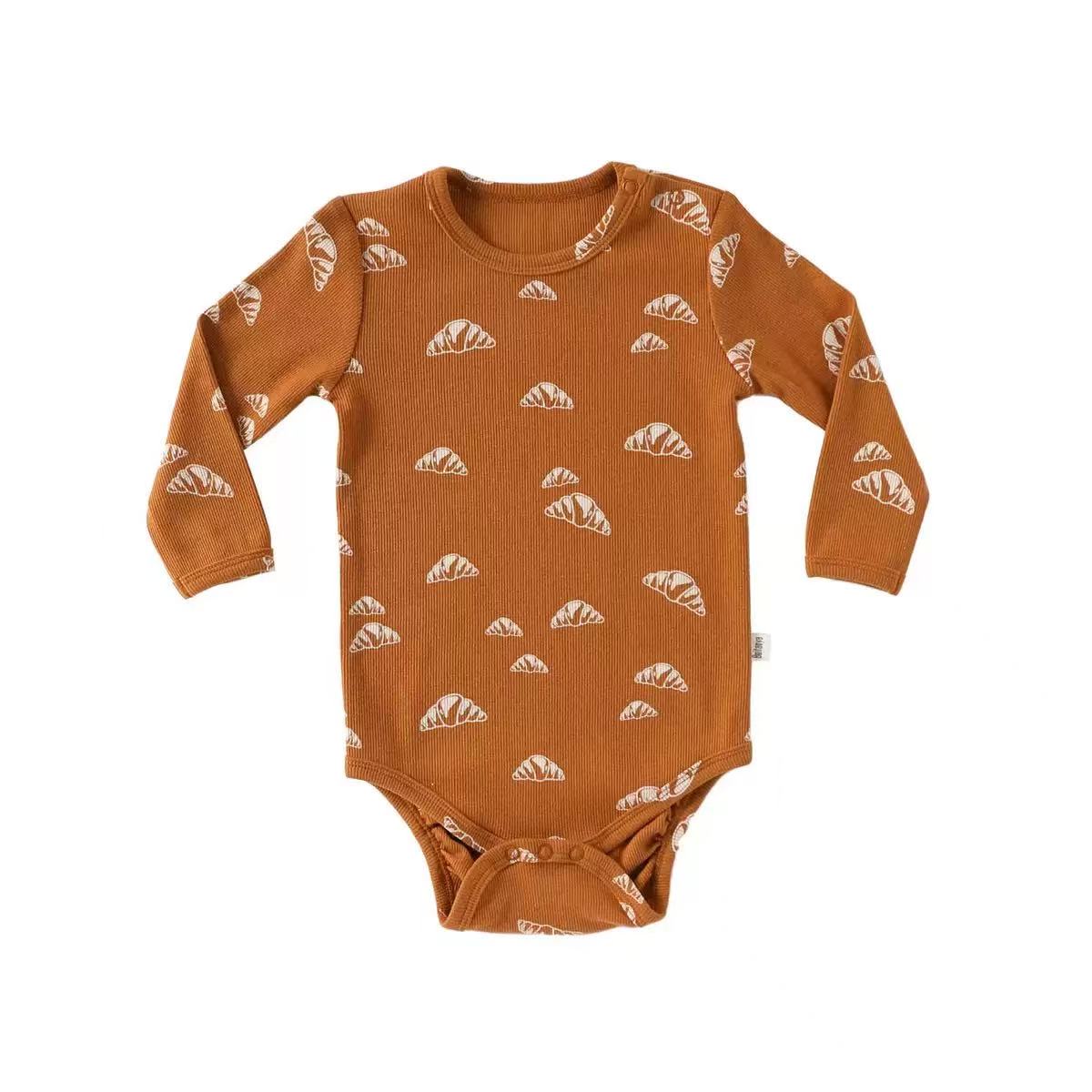 Brown Baby Bodysuit with Croissant Print
