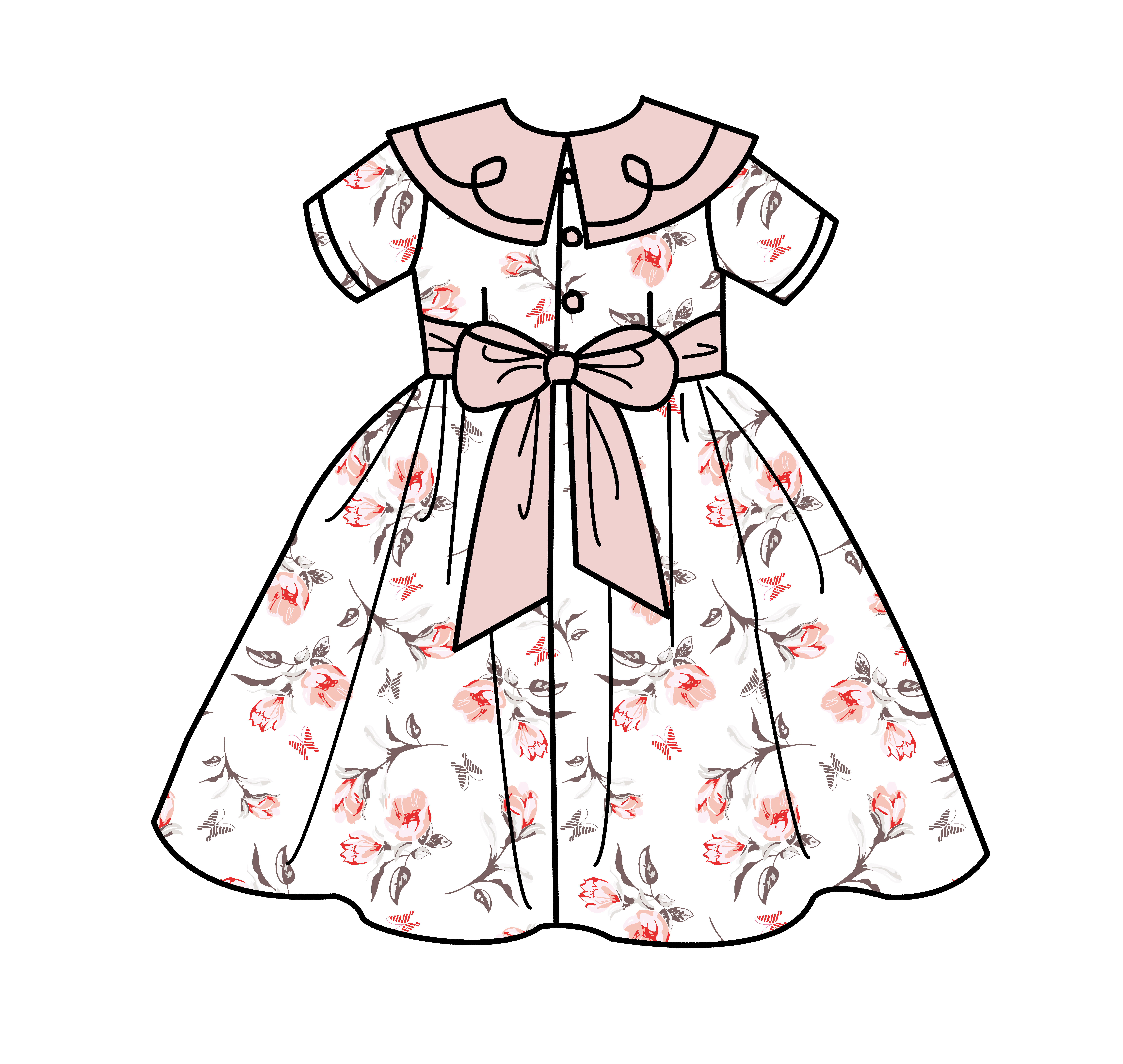 Short-sleeved Cotton Woven Dress with Floral Print and Doll Collar  Branded Clothing Supplier