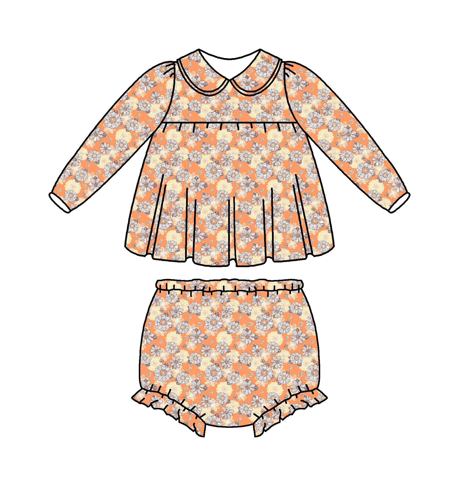 Baby Girls Two-Pieces Set Custom Print Dress Set