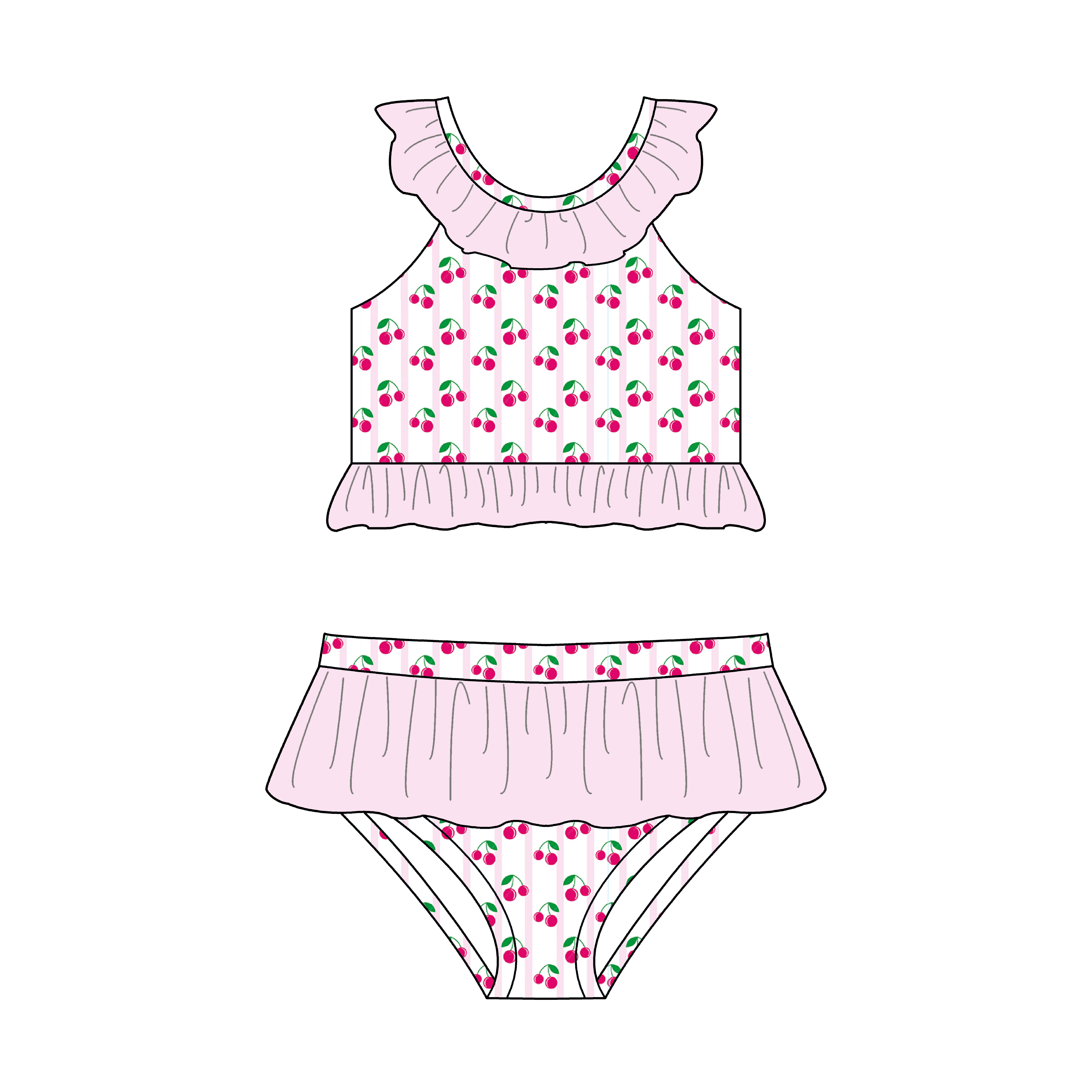Cherry Print Girls' Two-Piece Swimsuit