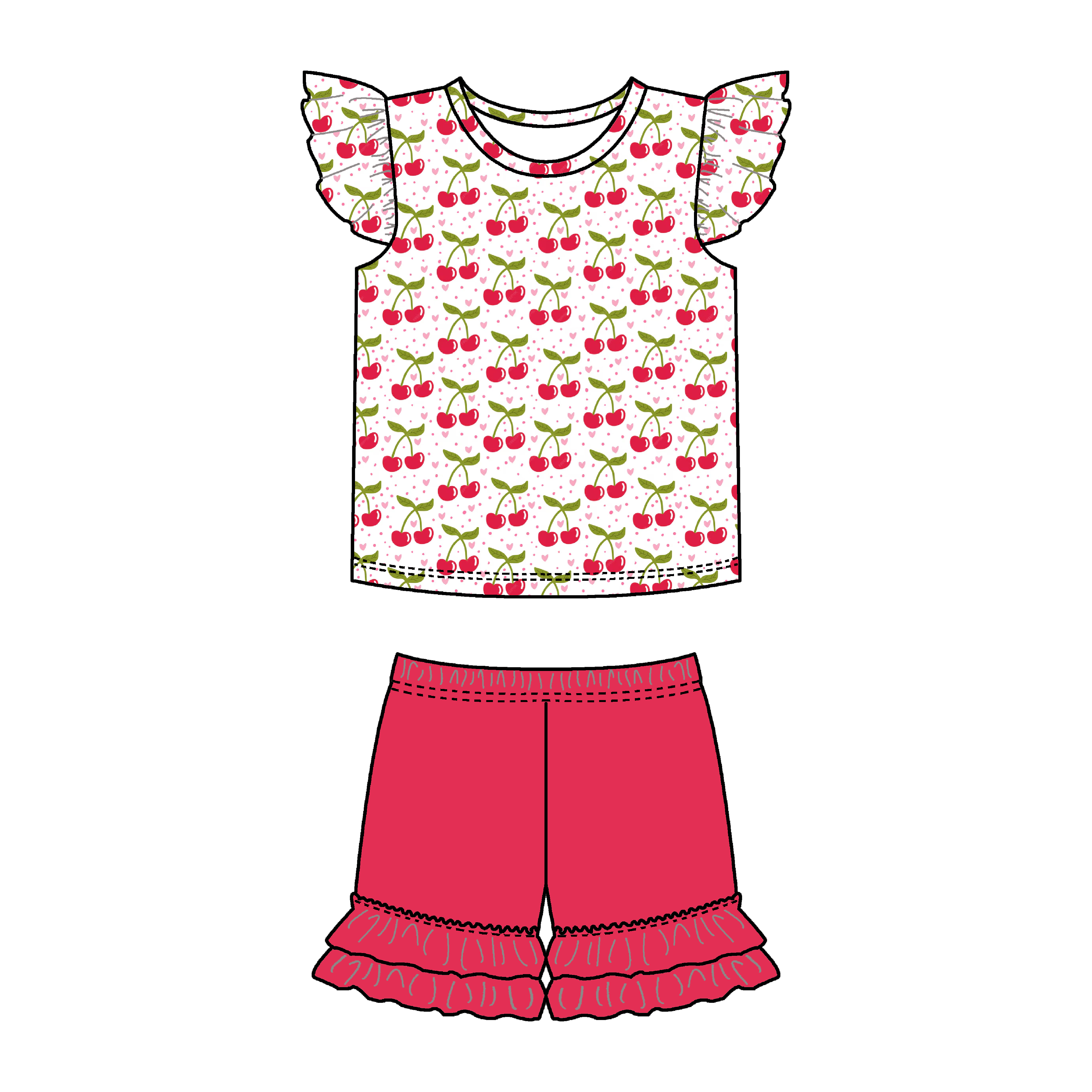 Girls' Cherry Print Outfit Custom No MOQ