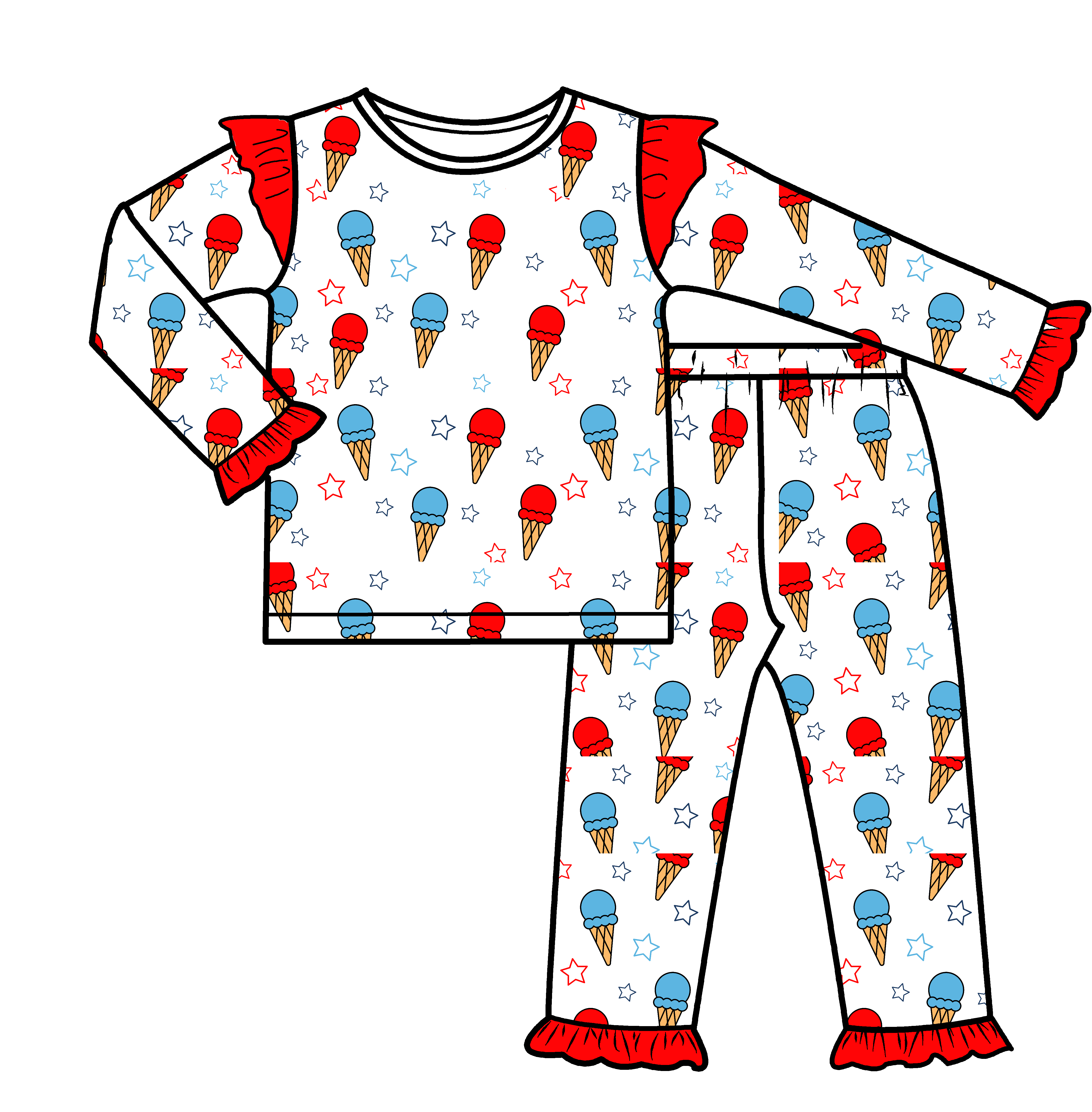 Ice Cream Ruffle Girls Pajamas Set