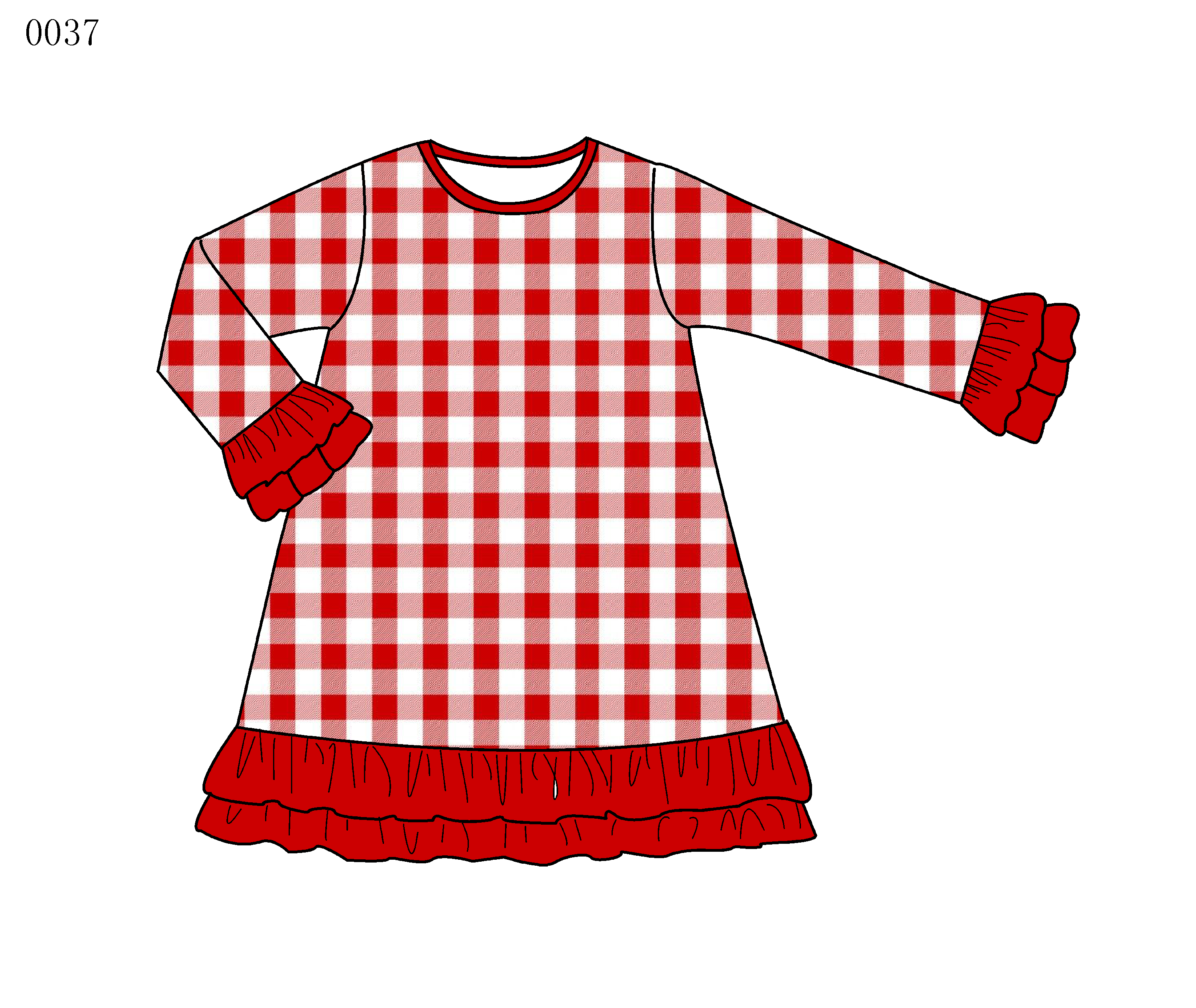 Red and White Checkered Girls Gown pajamas