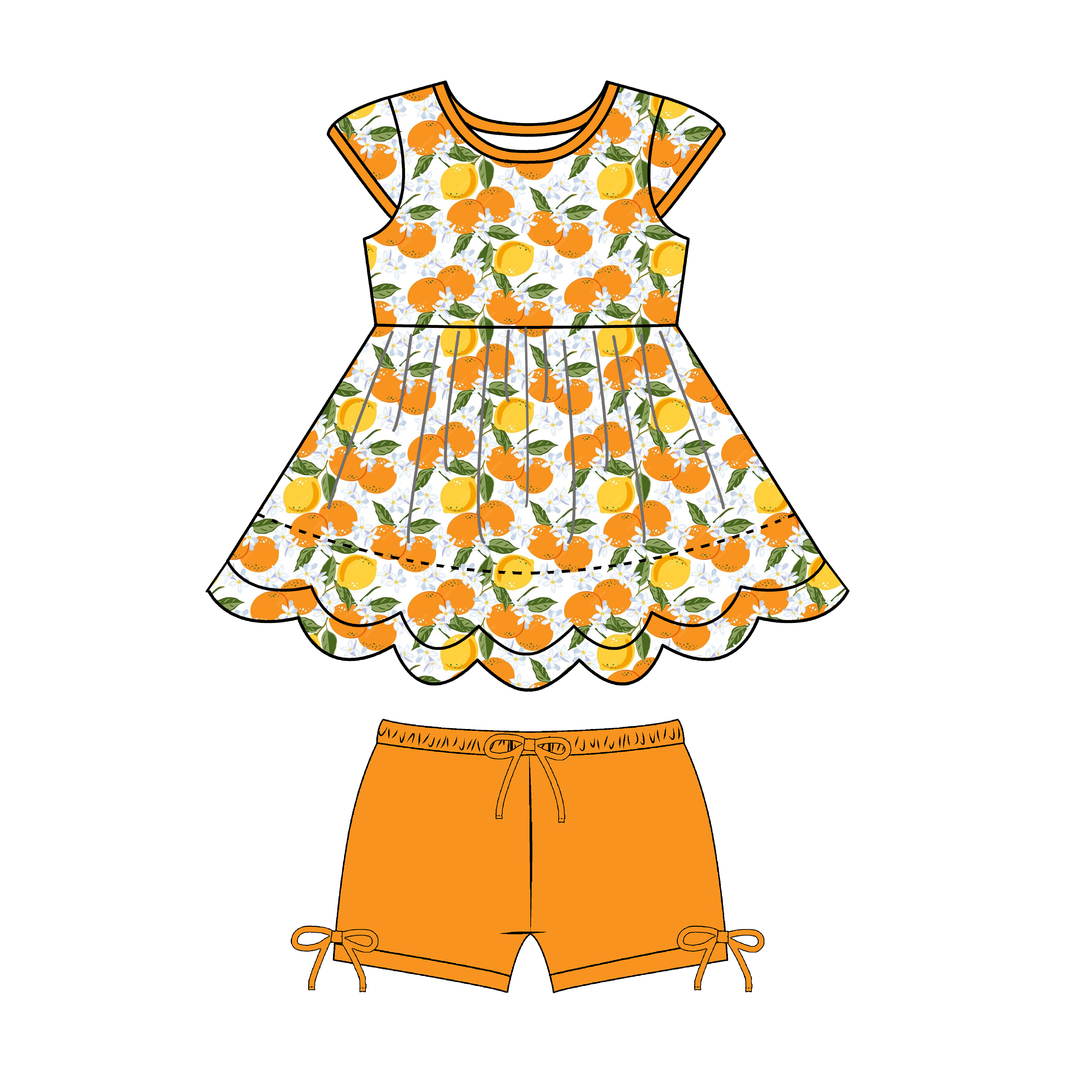  Custom Print 220g Knit Cotton Floral Girls' Tunic Set