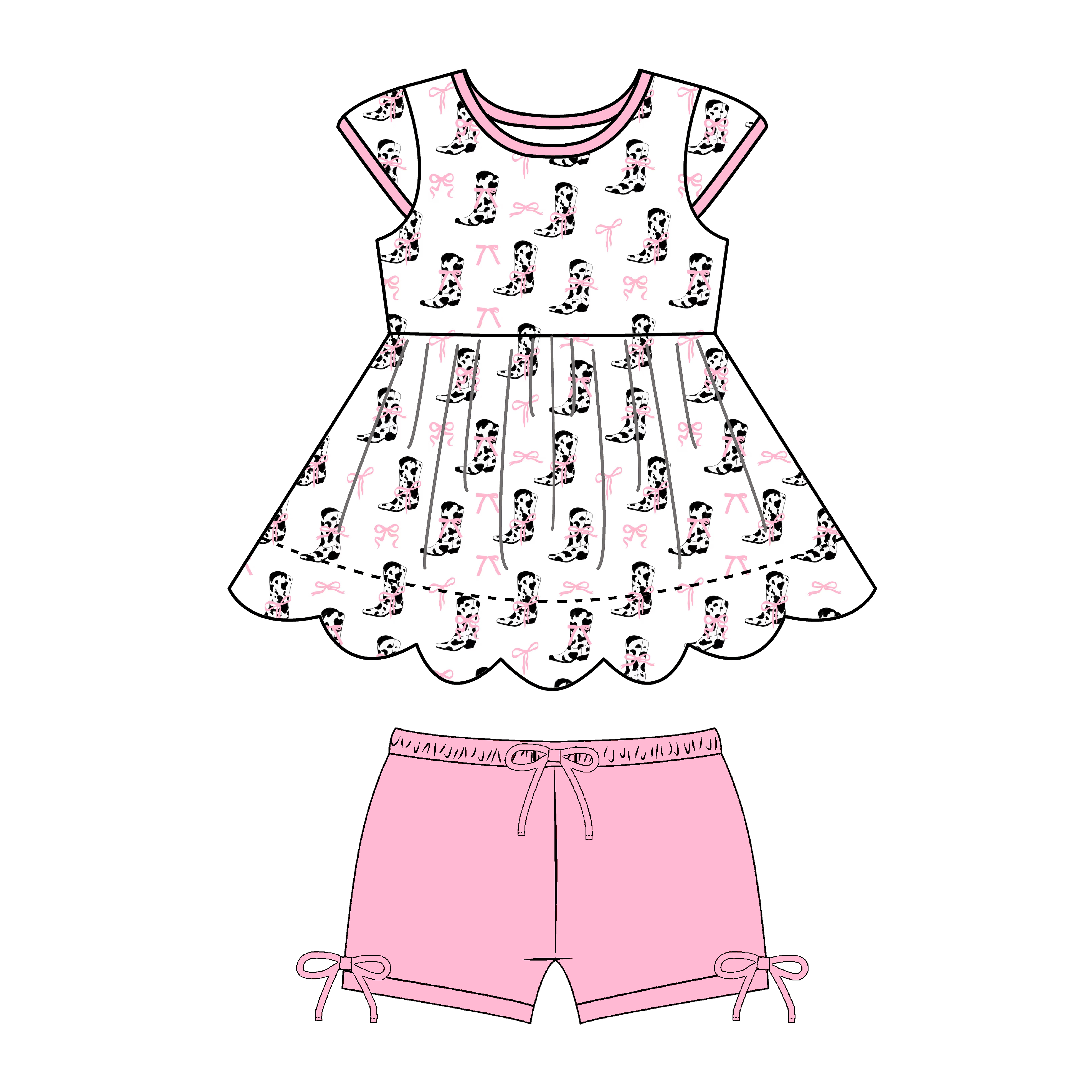 Girls' Sleeveless Top and Shorts Set Custom Knit Cotton Tunic Set