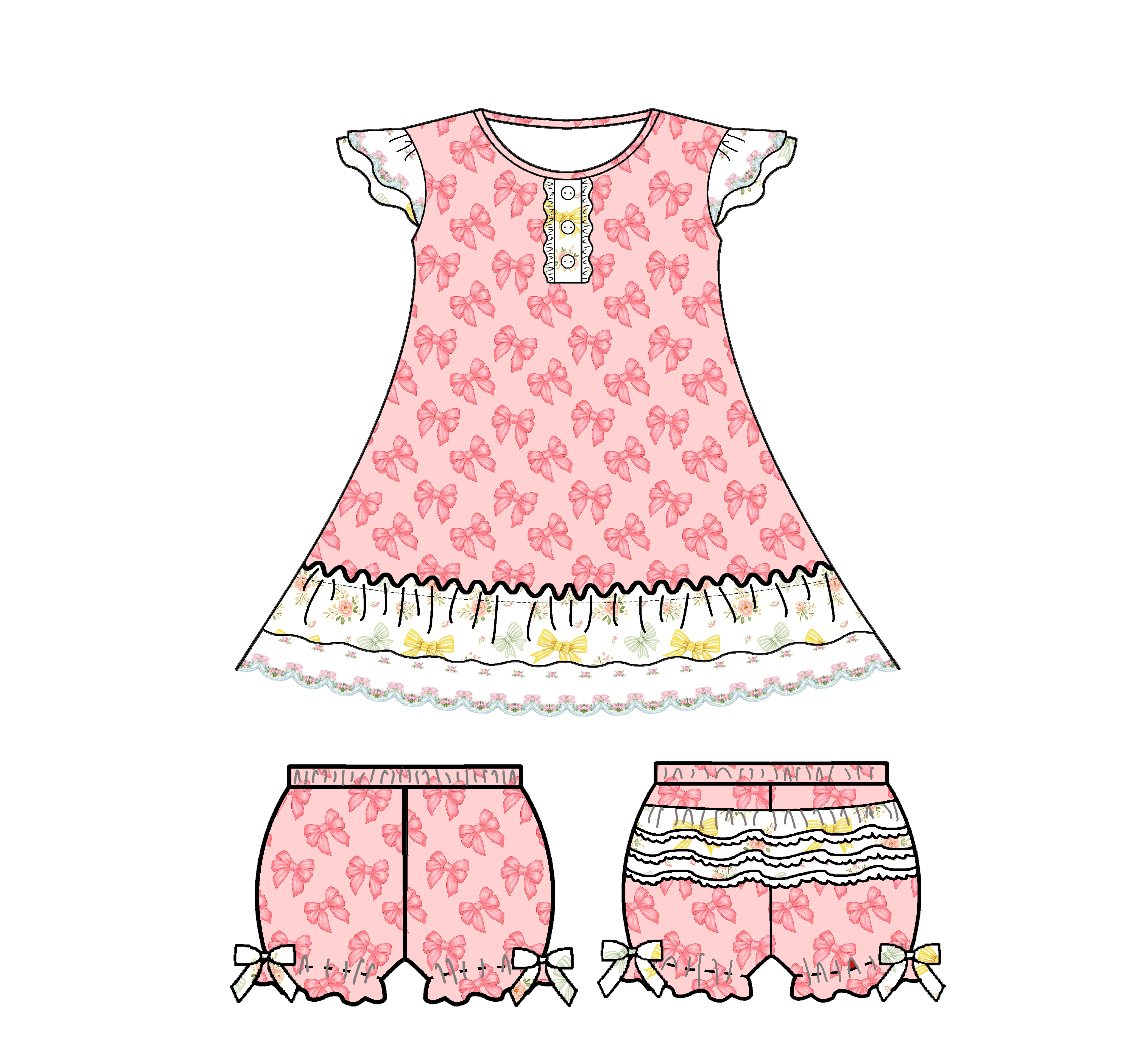 Custom Bows Girls Gowns  Pajamas Set