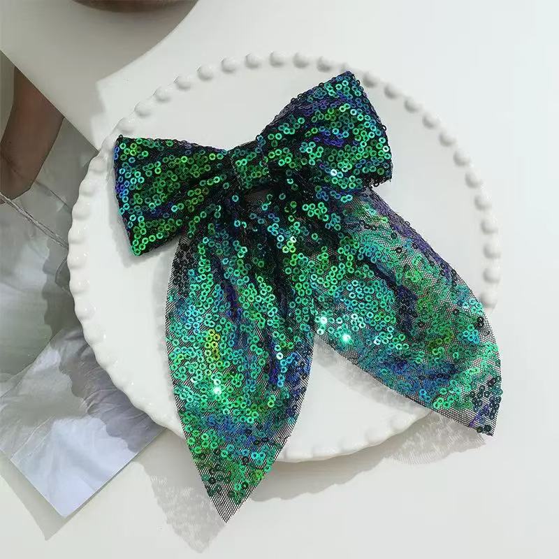 Green Sequin Bow Hair Clip