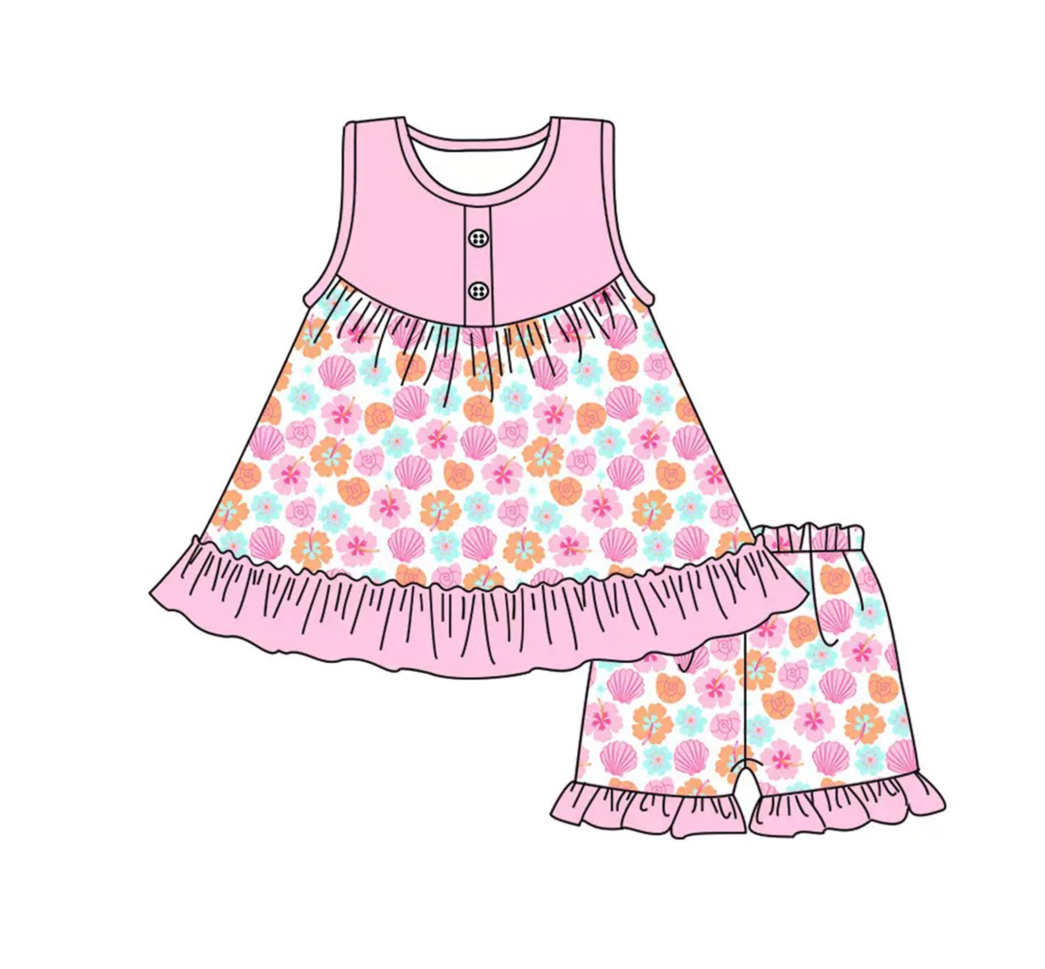 Girls' Floral Ruffle Summer Set