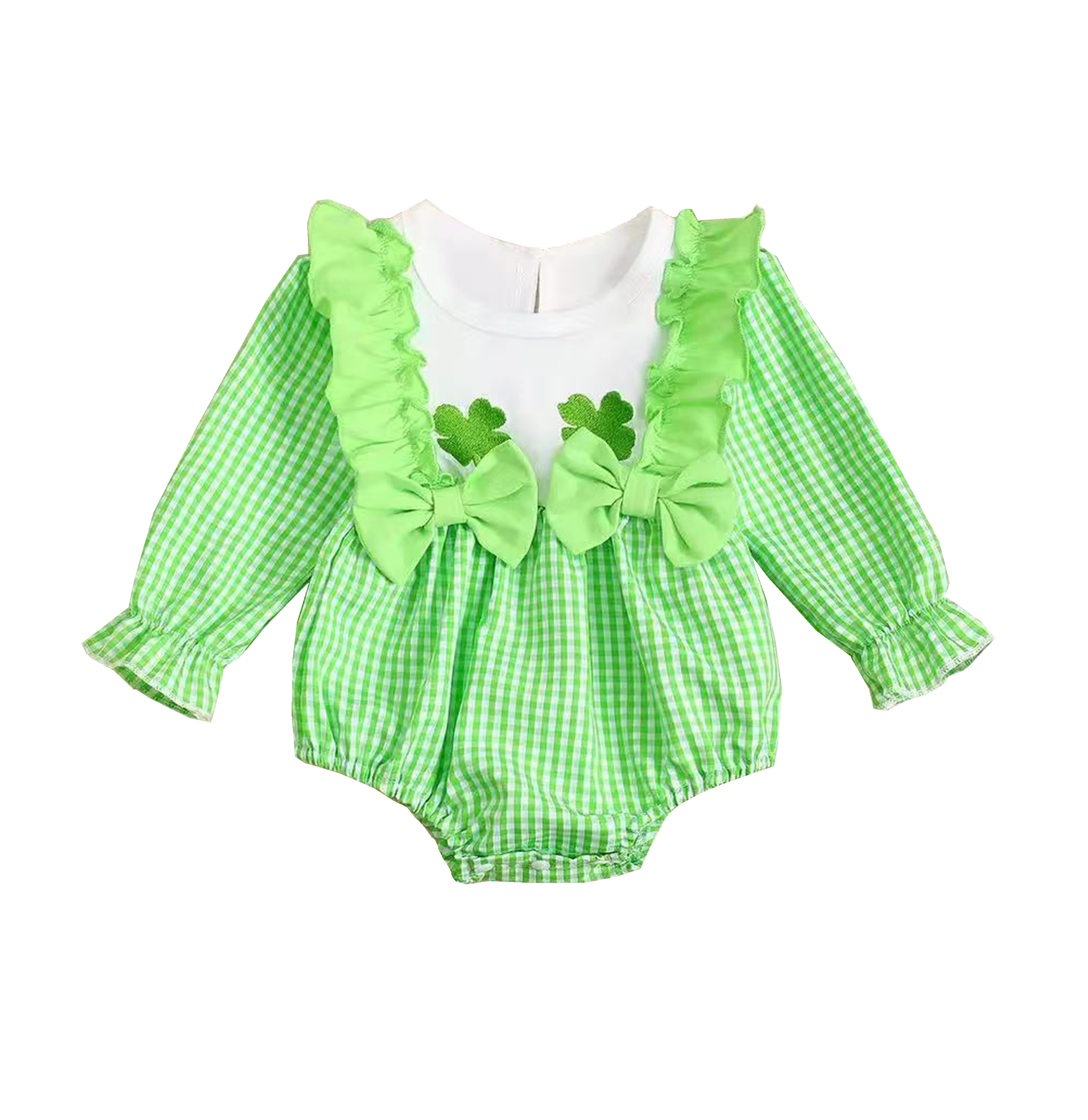 Green Gingham Baby Romper