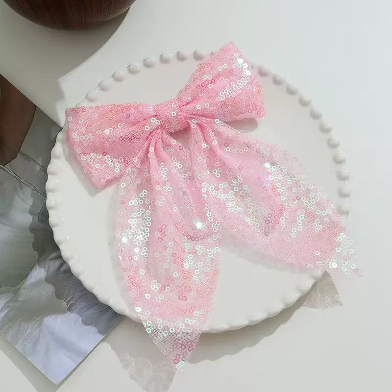 Pink Sequin Lace Hair Bow