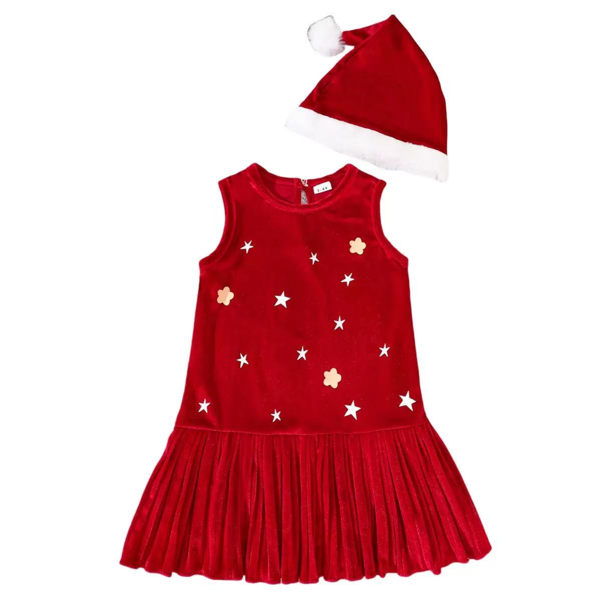 Christmas-themed red dress and hat set