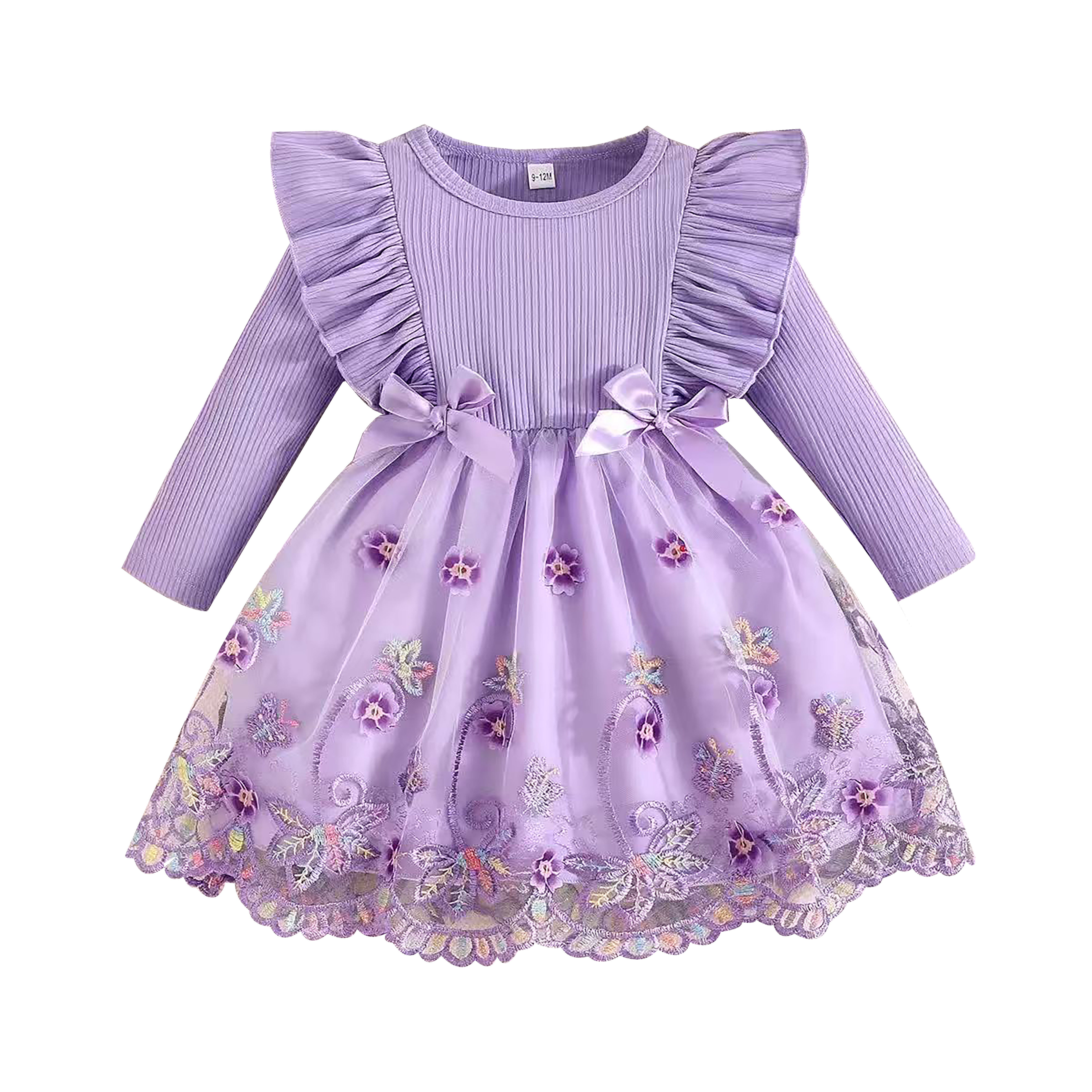 Purple Ruffled Long Sleeve Dress