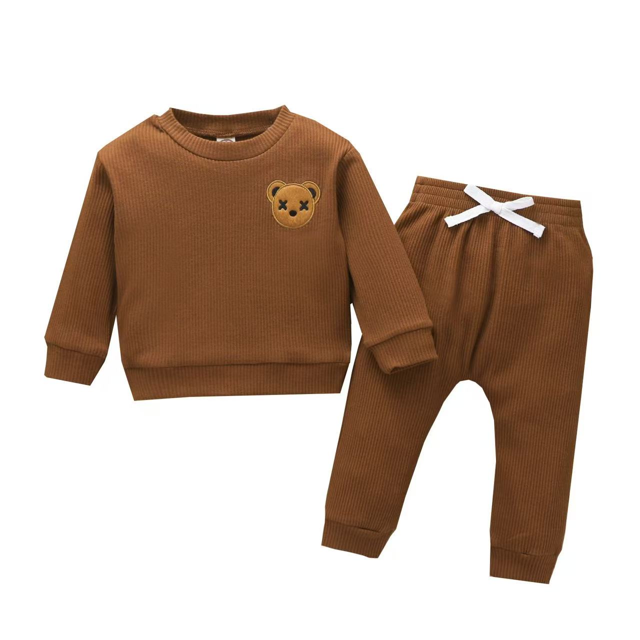 Kids Brown Bear Embroidered Outfit