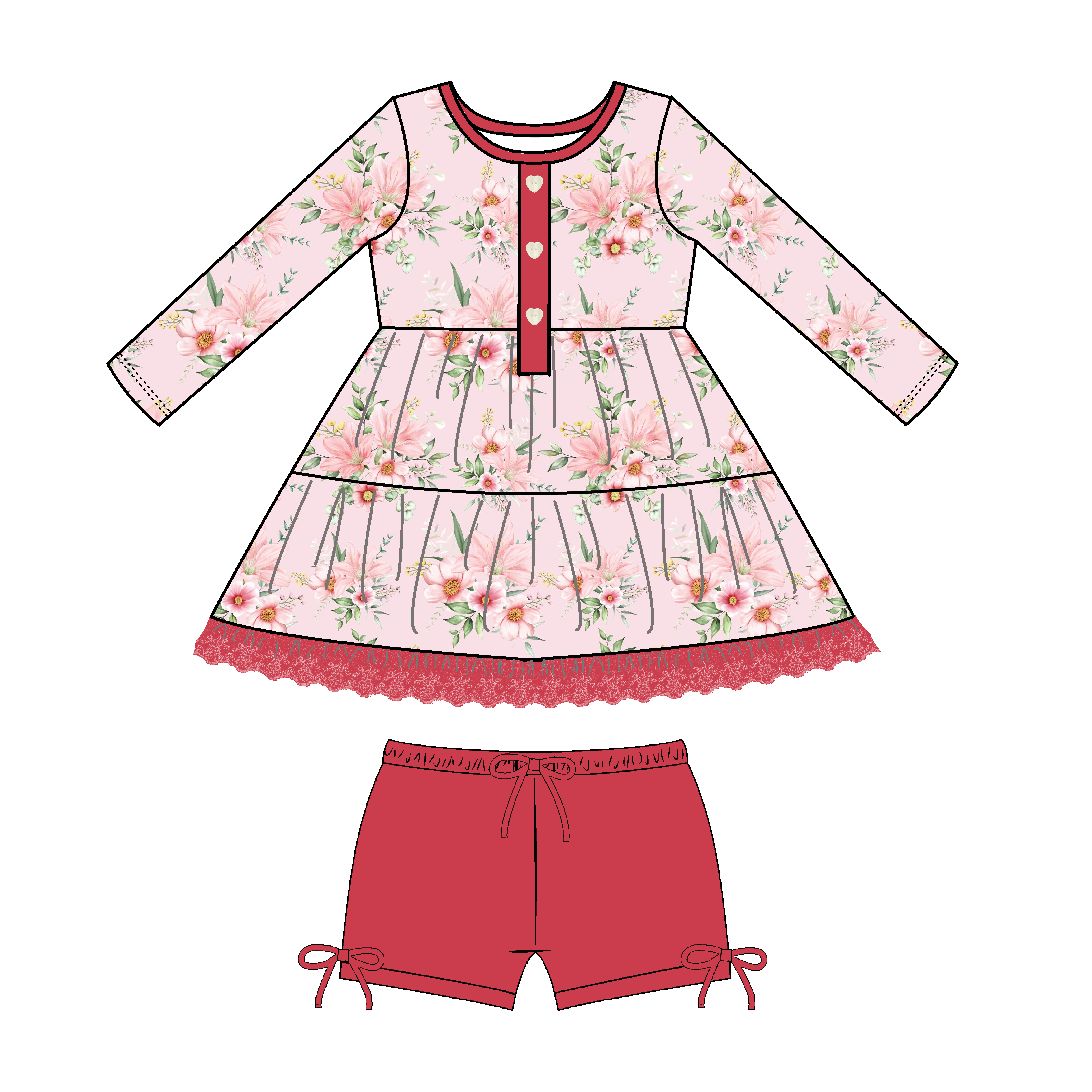 Floral Print Dress and Shorts Set