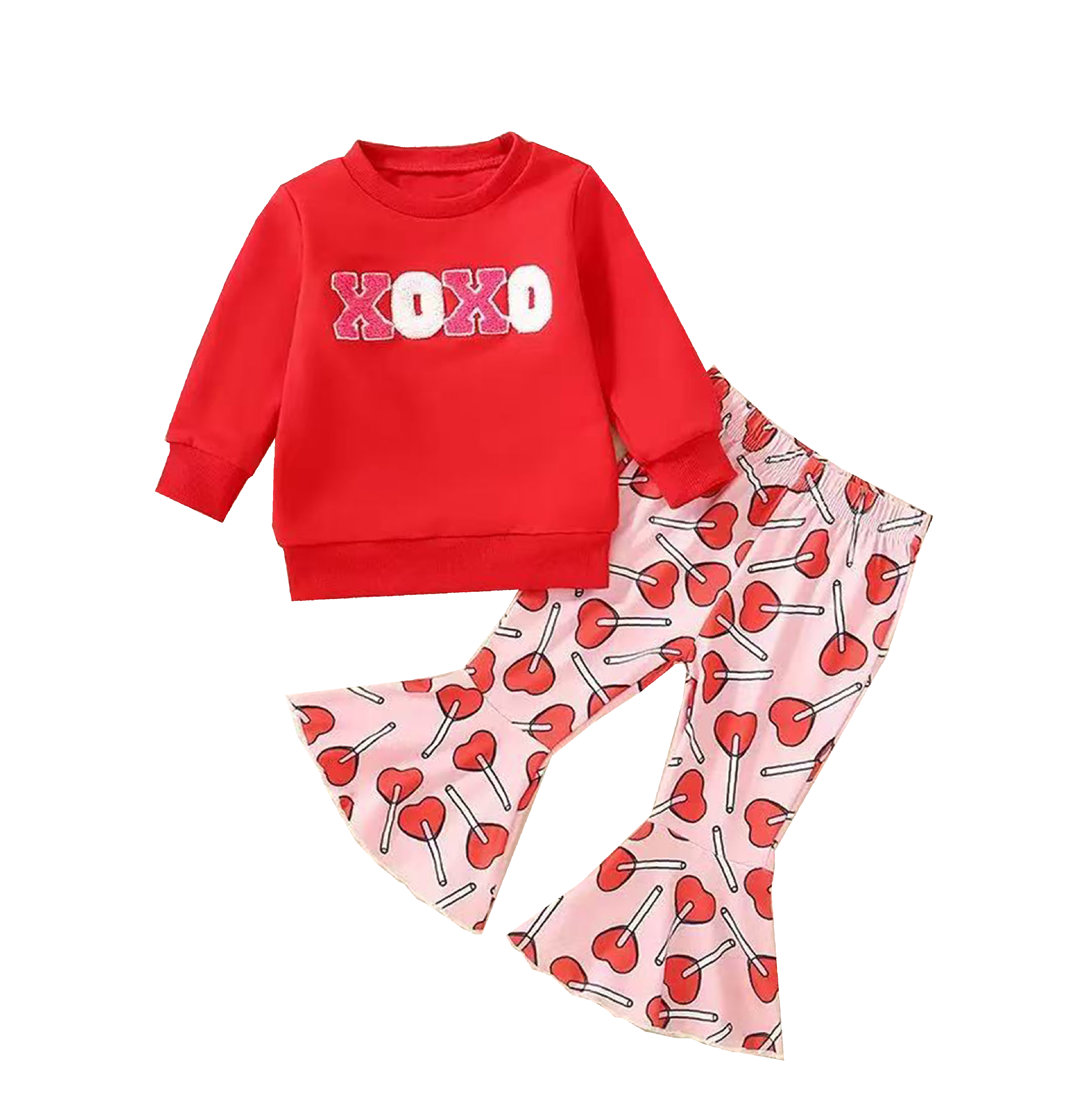 Girls' XOXO Red Sweatshirt and Cherry Print Flared Pants Set