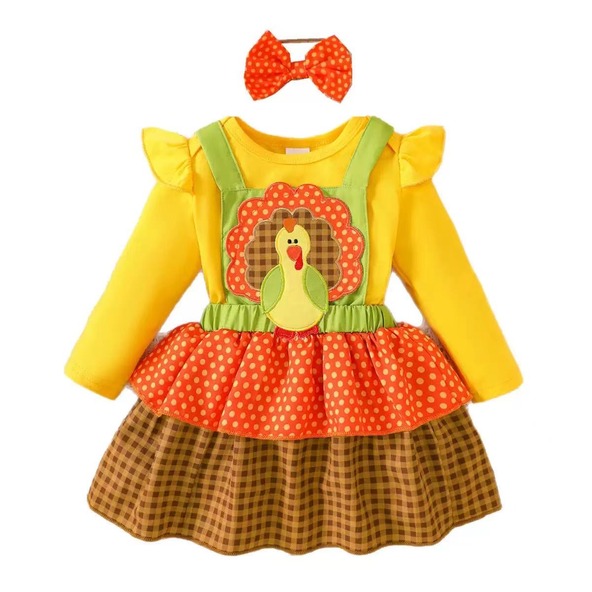 Girls' Thanksgiving Turkey Dress Set