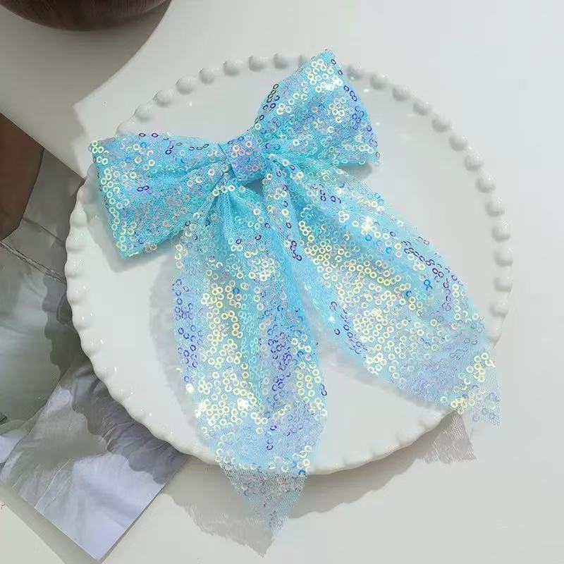 Blue Sequin Lace Hair Bow
