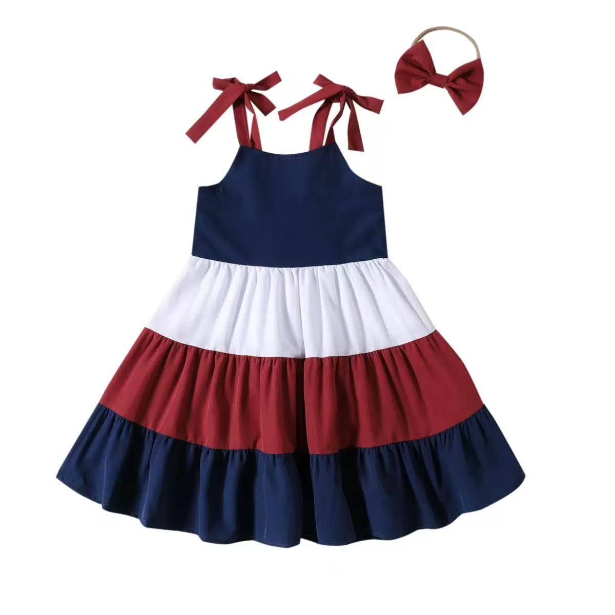 Girls' Tricolor Sundress with Headband