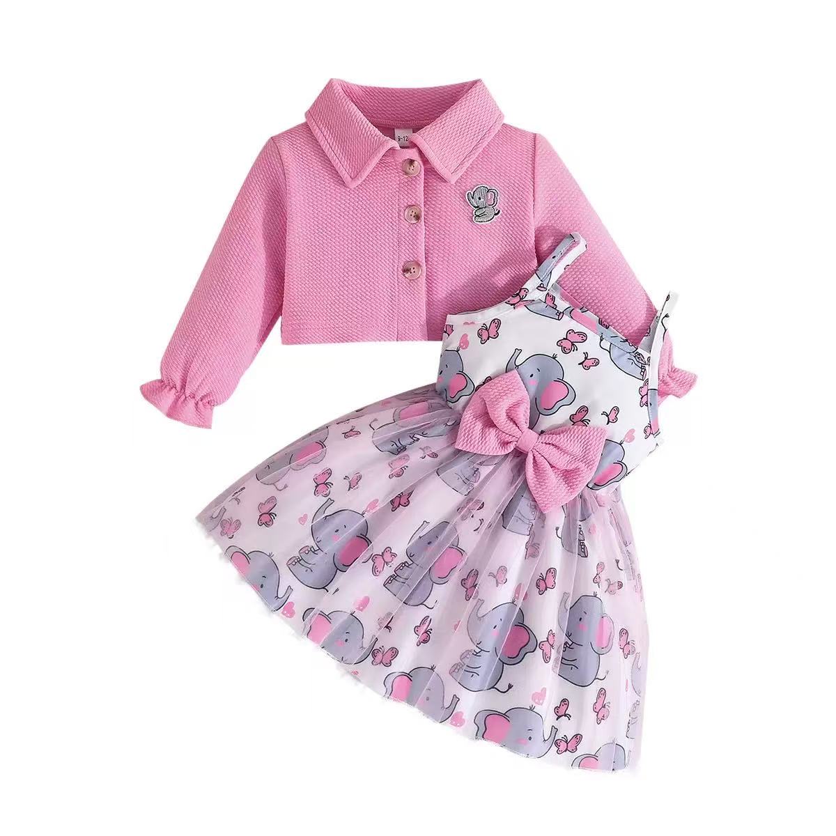 Girls' Pink Elephant Dress Set