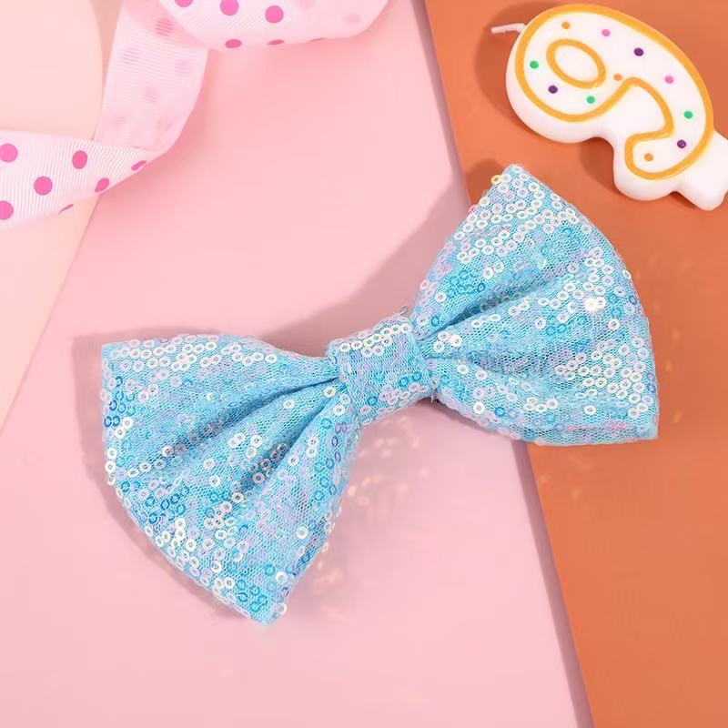 Blue Sequin Hair Bow