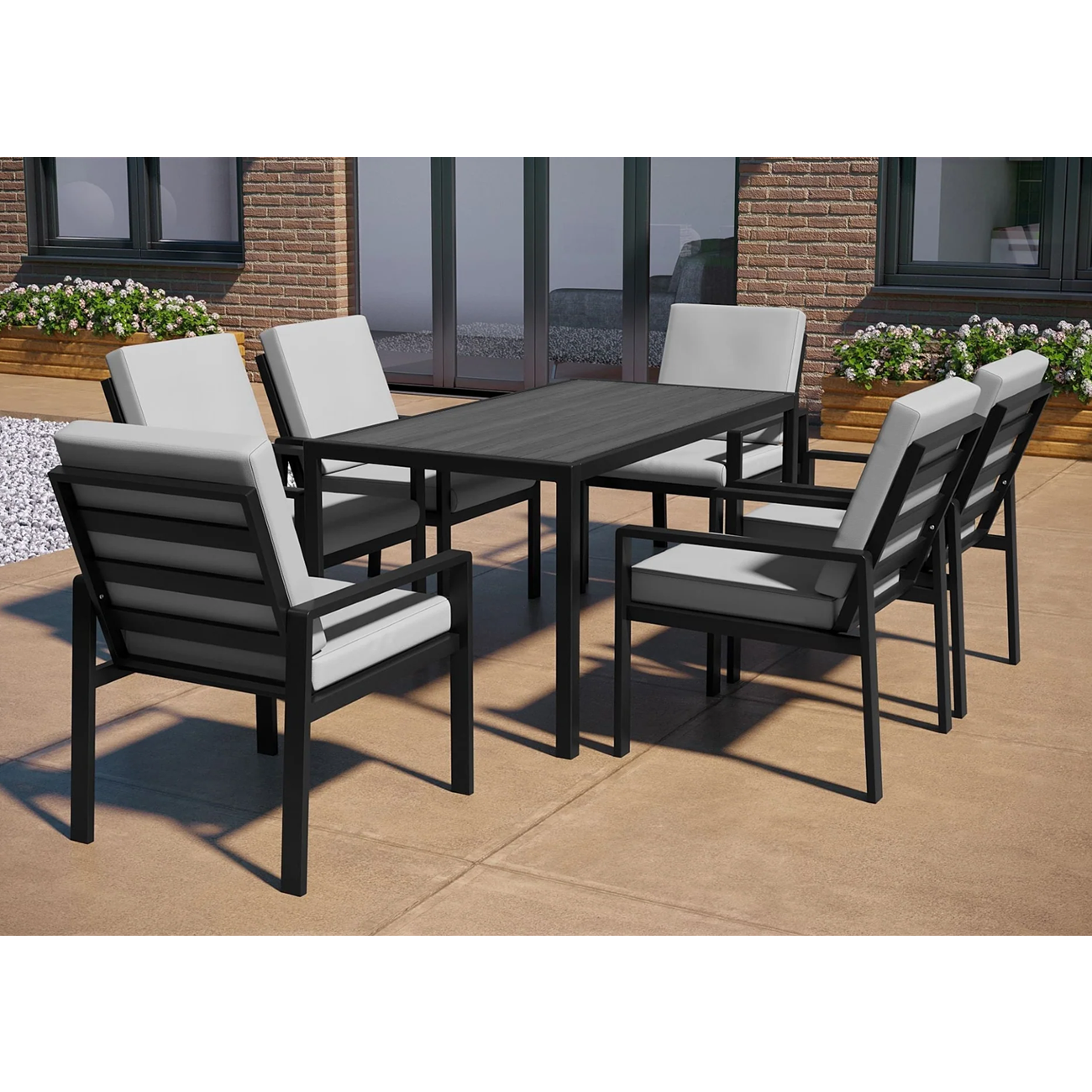 Aluminium Dining Table & 6 Chairs Set - BLACK/GREY
