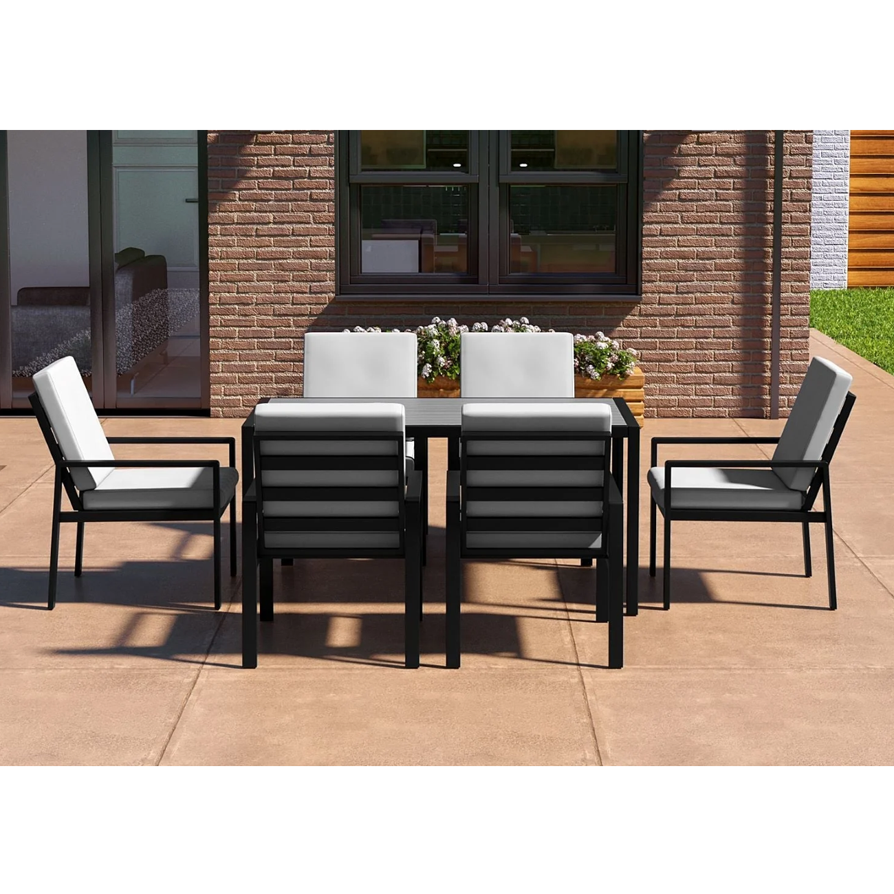 Aluminium Dining Table & 6 Chairs Set - BLACK/GREY