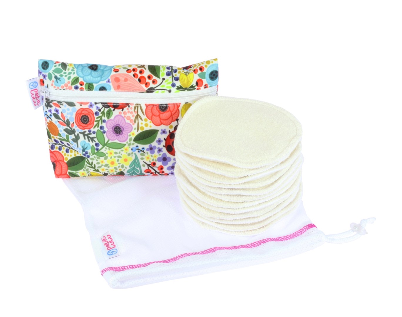 Set coppette assorbi latte + mini wet bag + rete per il lavaggio