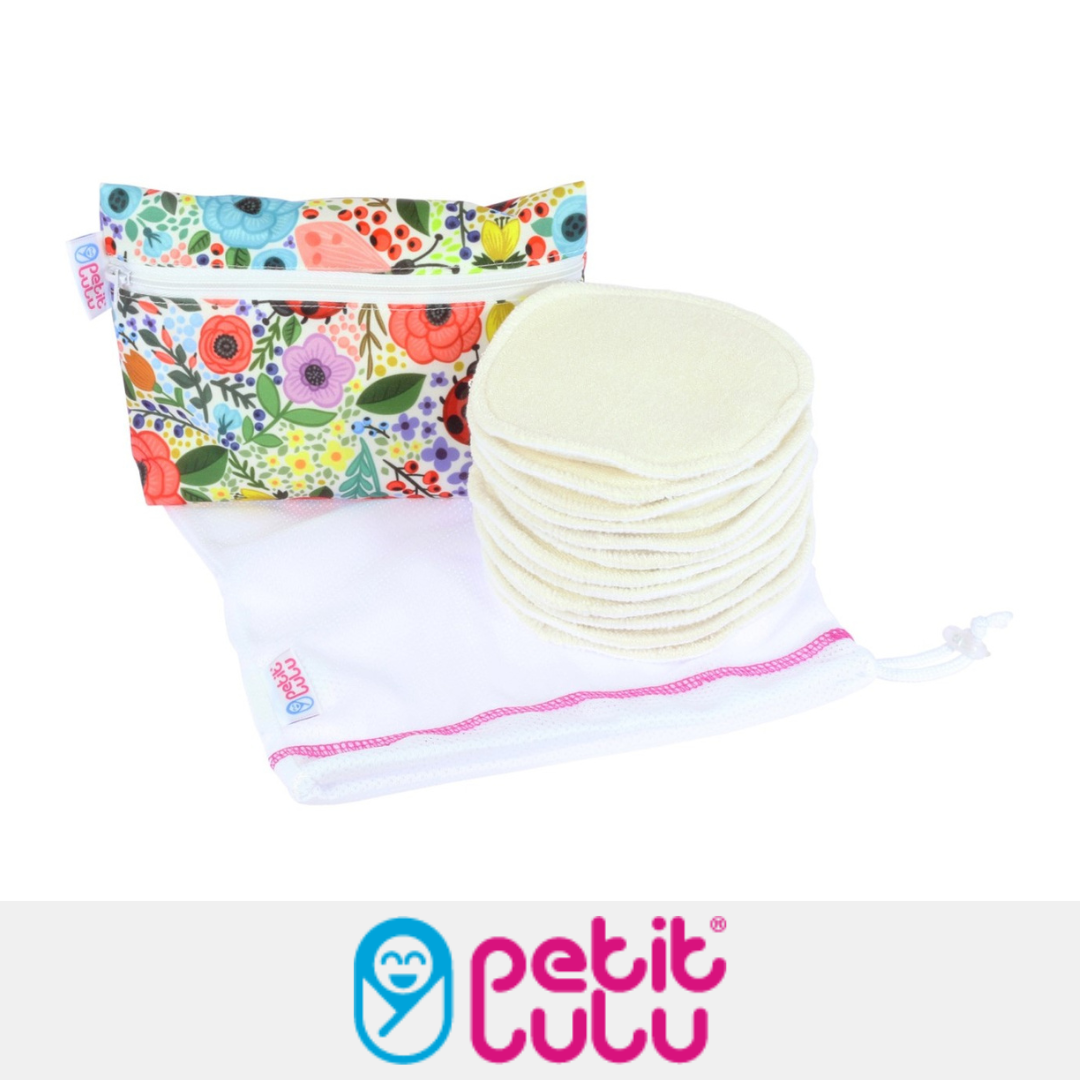 Set coppette assorbi latte + mini wet bag + rete per il lavaggio