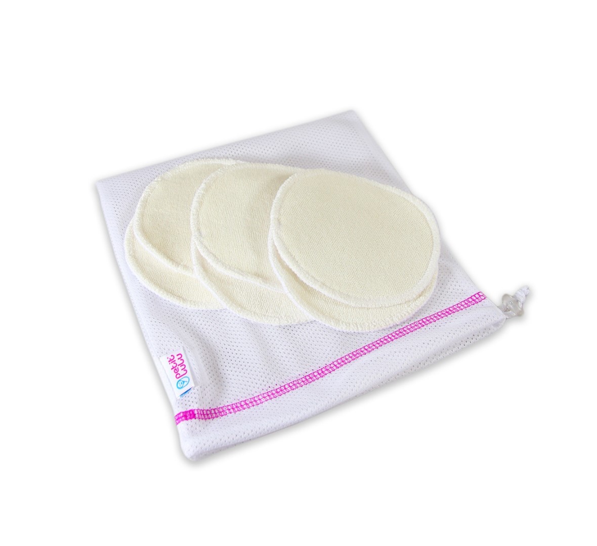Coppette assorbi latte in bambù + retina per il lavaggio