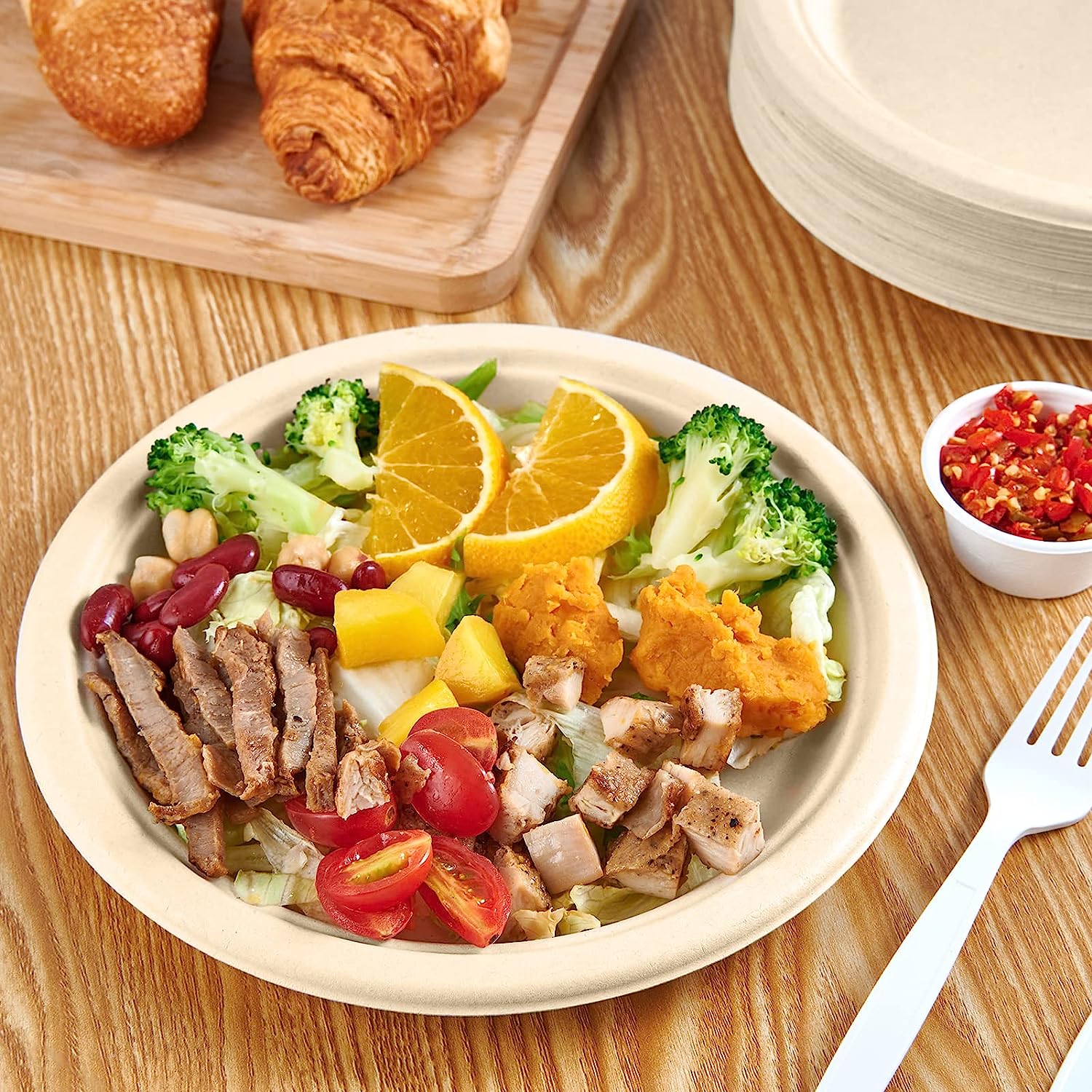 Eco Panda Sugarcane Bagasse Compostable Plates - Heavy Duty Disposable Natural Biodegradable Eco-Friendly Tableware