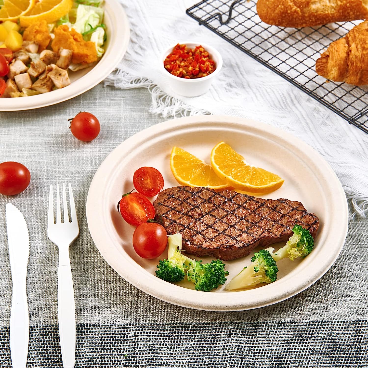 Eco Panda Sugarcane Bagasse Compostable Plates - Heavy Duty Disposable Natural Biodegradable Eco-Friendly Tableware