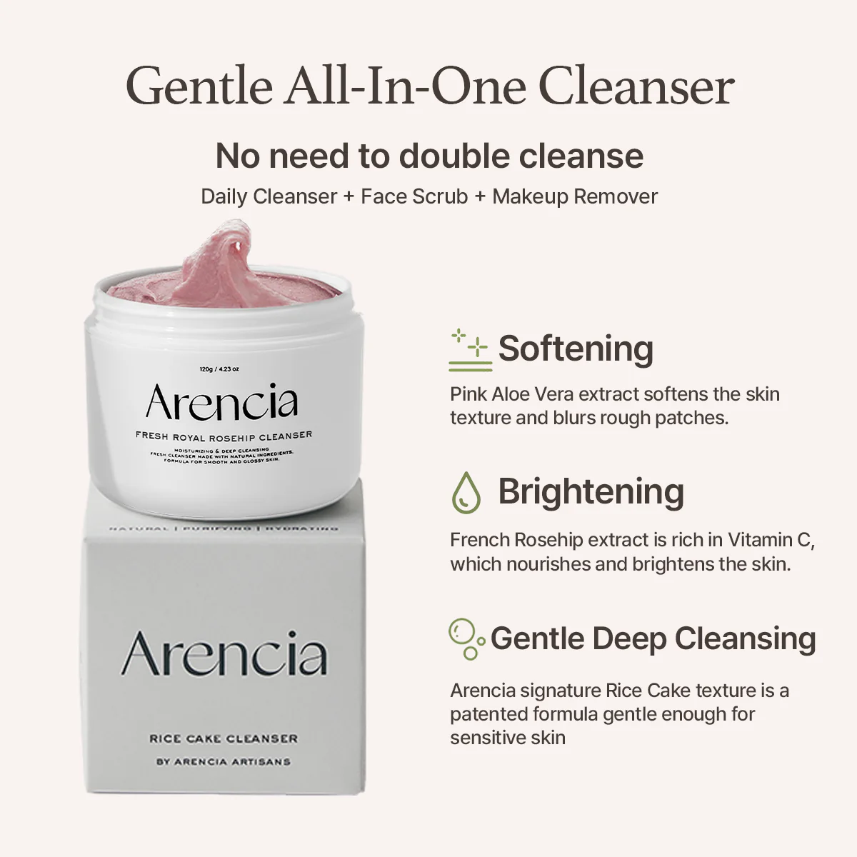 Arencia Fresh Royal Rosehip Mochi Cleanser 120gr