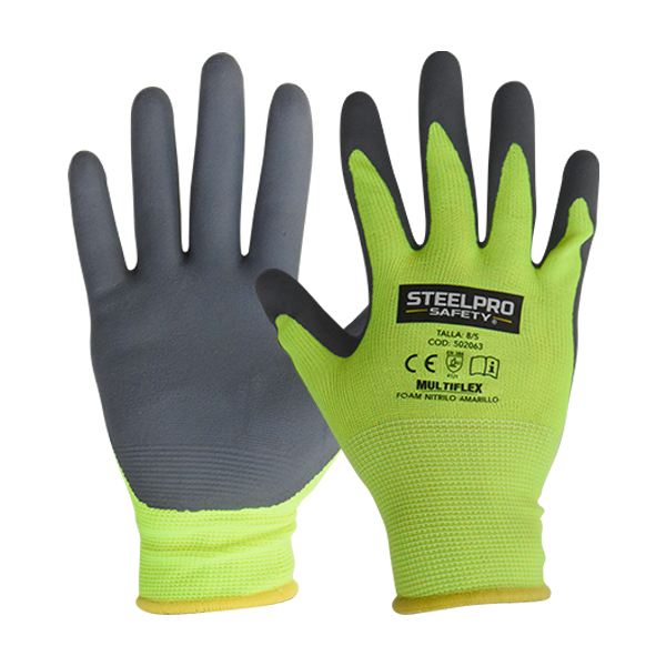 Guante Foam Nitrilo Amarillo HVGris