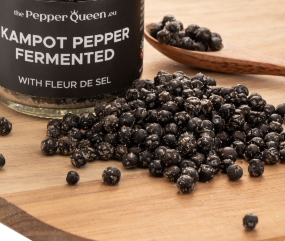 Fermentuoti Kampoto pipirai su Fleur de Sel druska, 40 g (Kampot Fermented Pepper with Fleur de Sel)