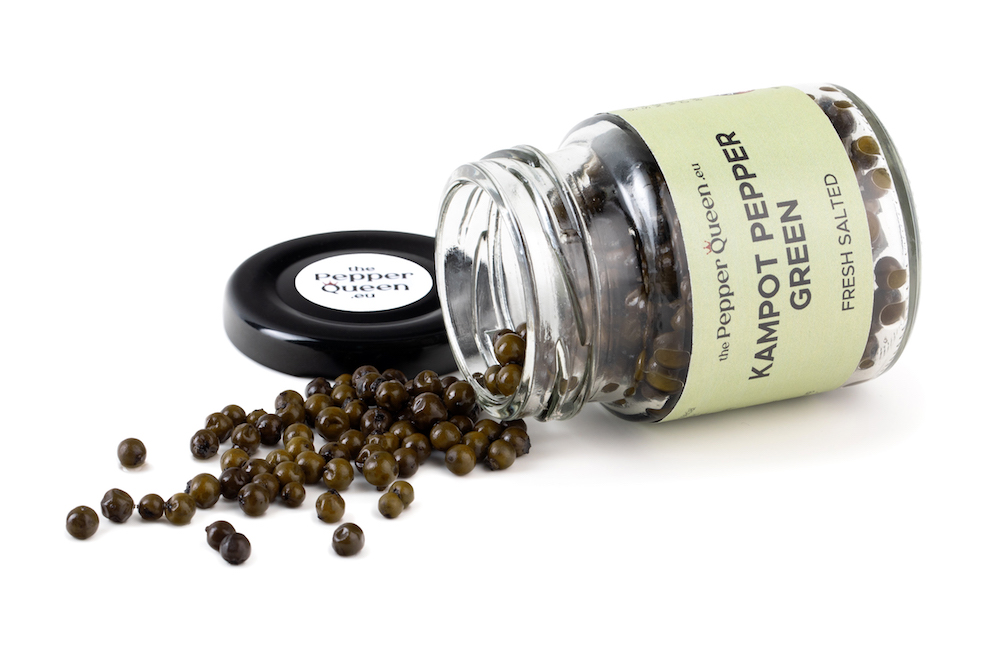 Šviežiai sūdyti žalieji Kampoto pipirai žirneliais, 40 g (Kampot Green Pepper, 40 g)