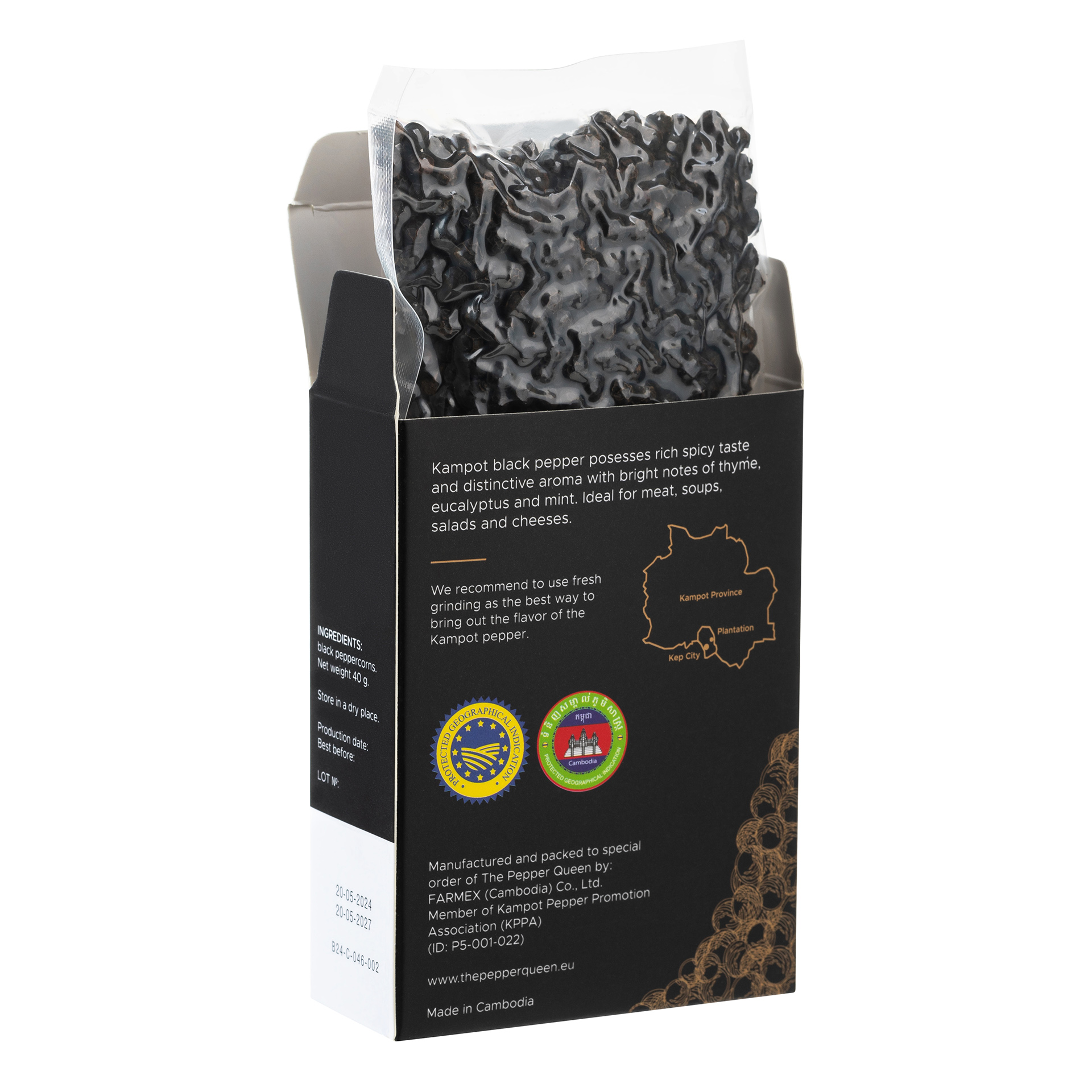 Kampoto pipirų rinkinys kartoninėje dėžutėje (Gift set of Kampot pepper in a carton box)