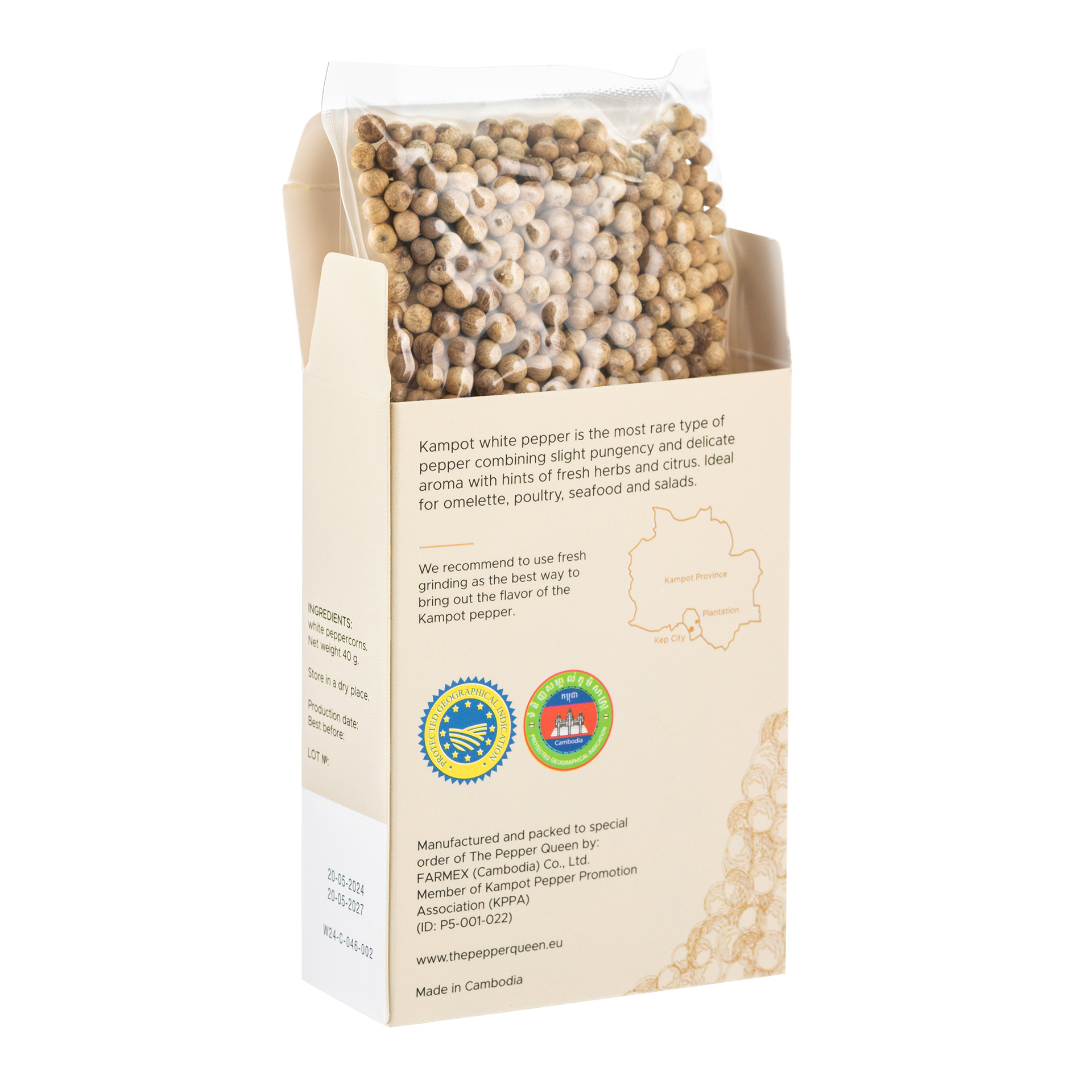 Kampoto baltieji pipirai, 40 g (Kampot White Pepper, 40 g)