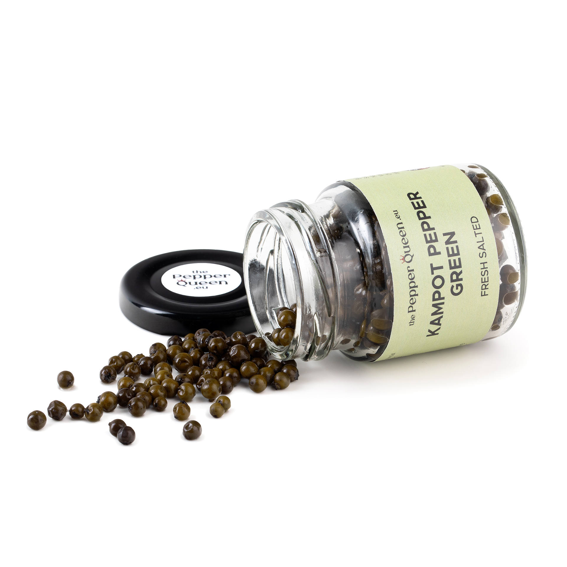 Šviežiai sūdyti žalieji Kampoto pipirai žirneliais, 40 g., kartoninėje dovanų dėžutėje (Kampot Green Pepper, 40 g in a carton gift box)