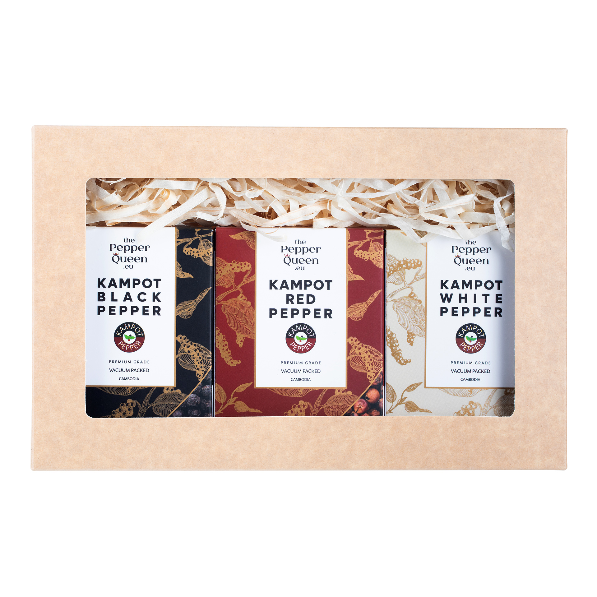 Kampoto pipirų rinkinys kartoninėje dėžutėje (Gift set of Kampot pepper in a carton box)