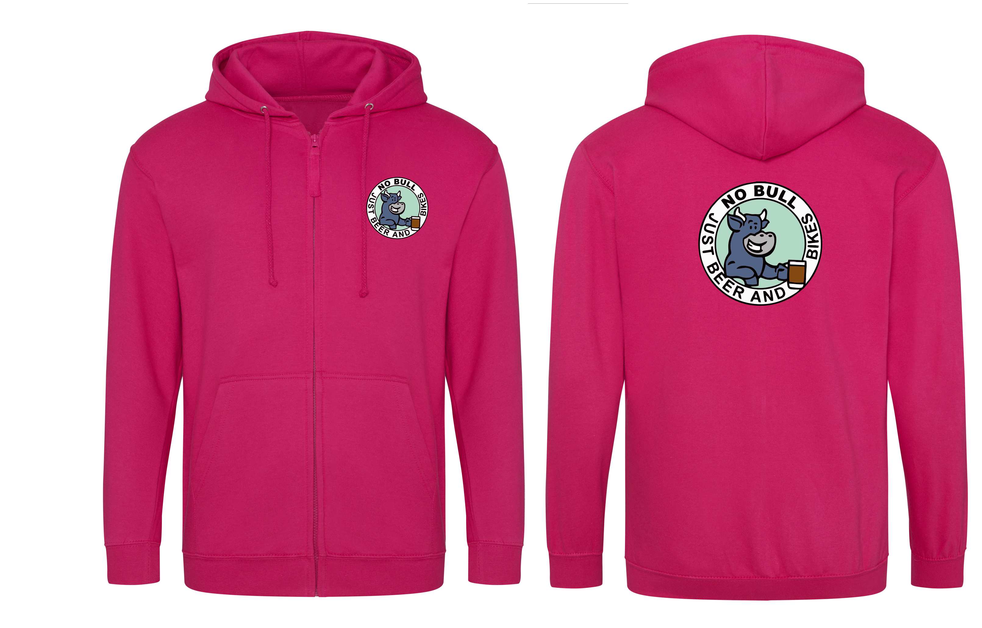 NO BULL JUST BEER AND BIKES EMBROIDERED ZIPPED HOODY