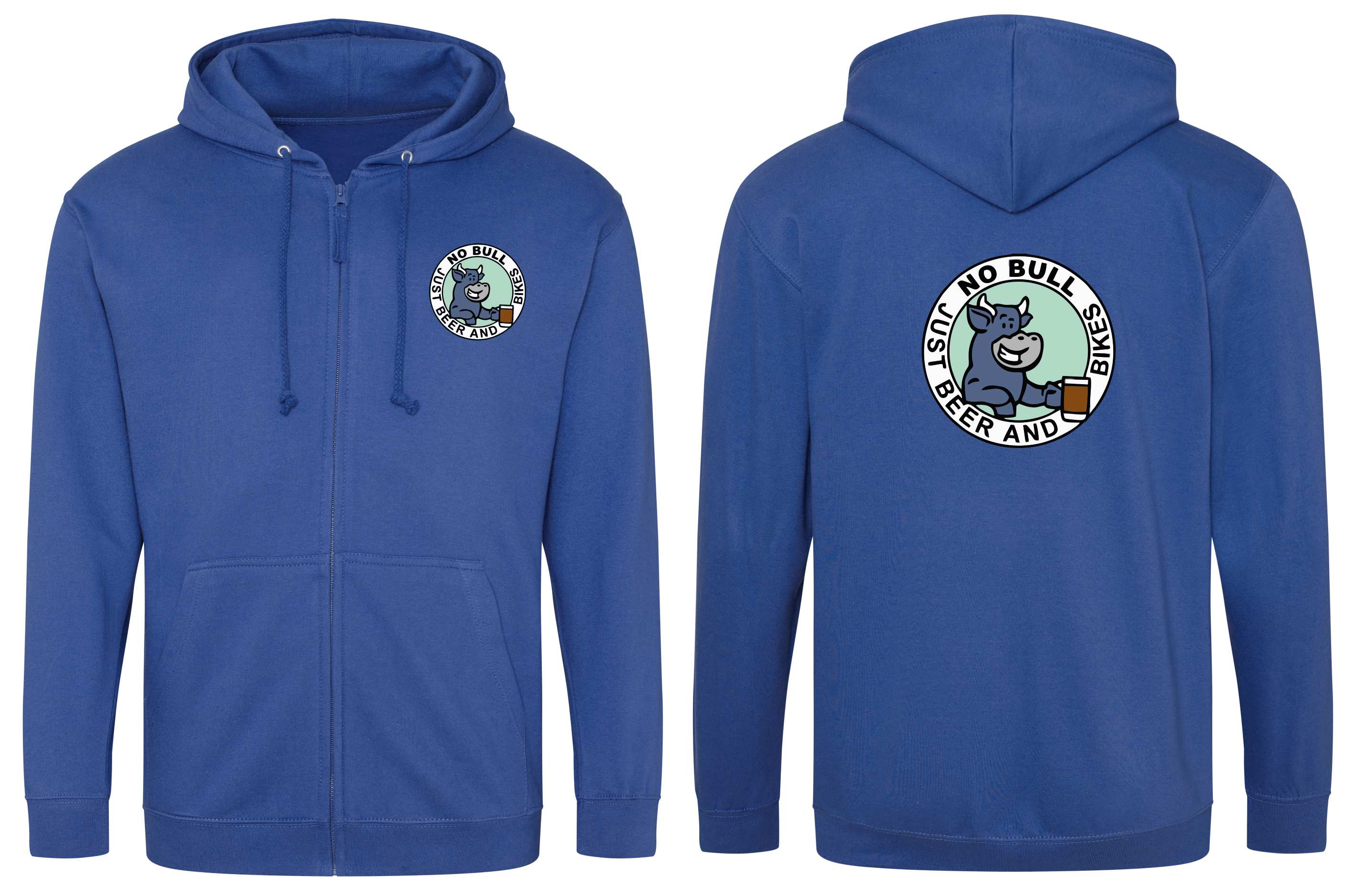NO BULL JUST BEER AND BIKES EMBROIDERED ZIPPED HOODY