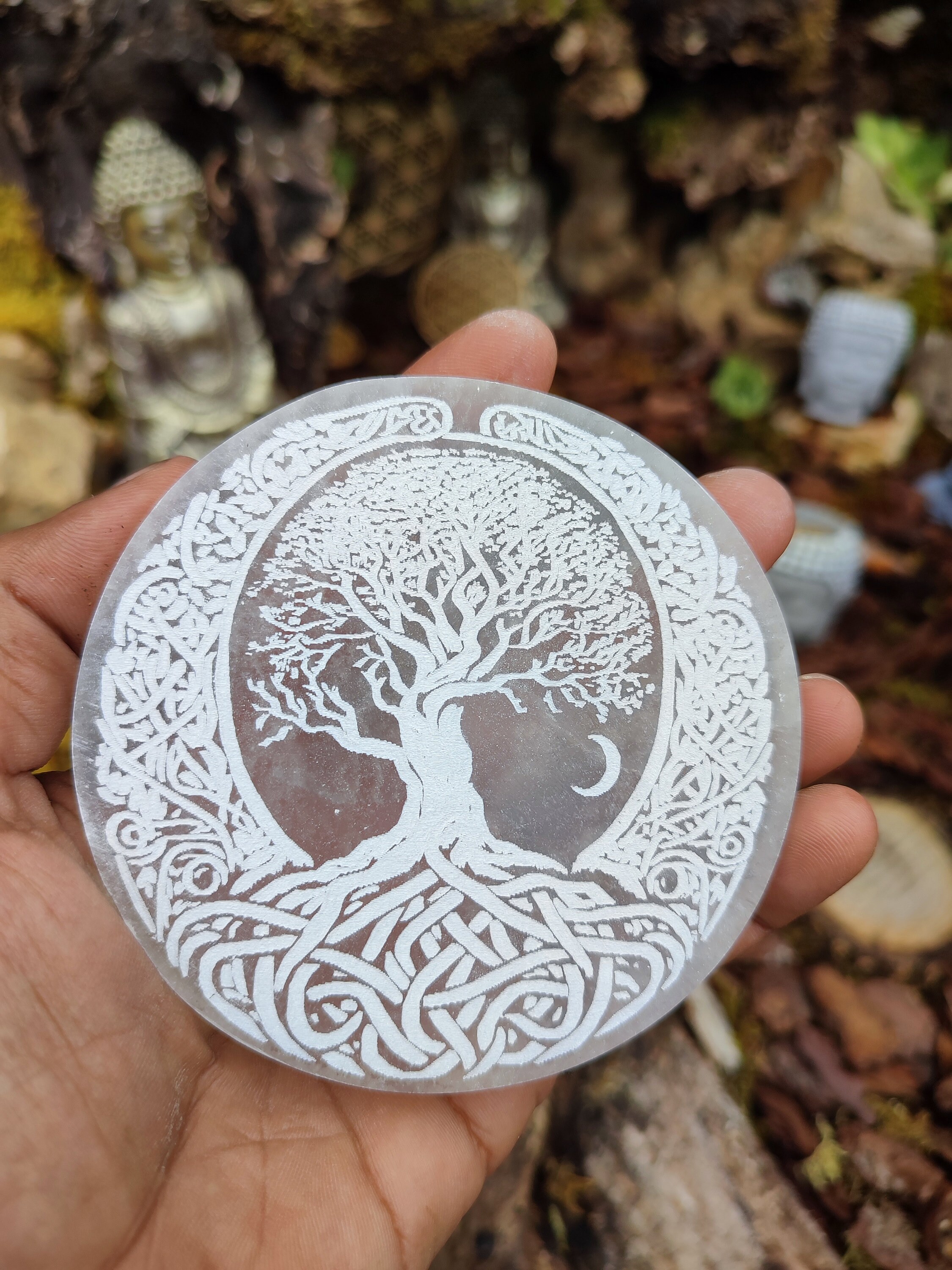 Disque Sélénite Arbre de vie 10cm