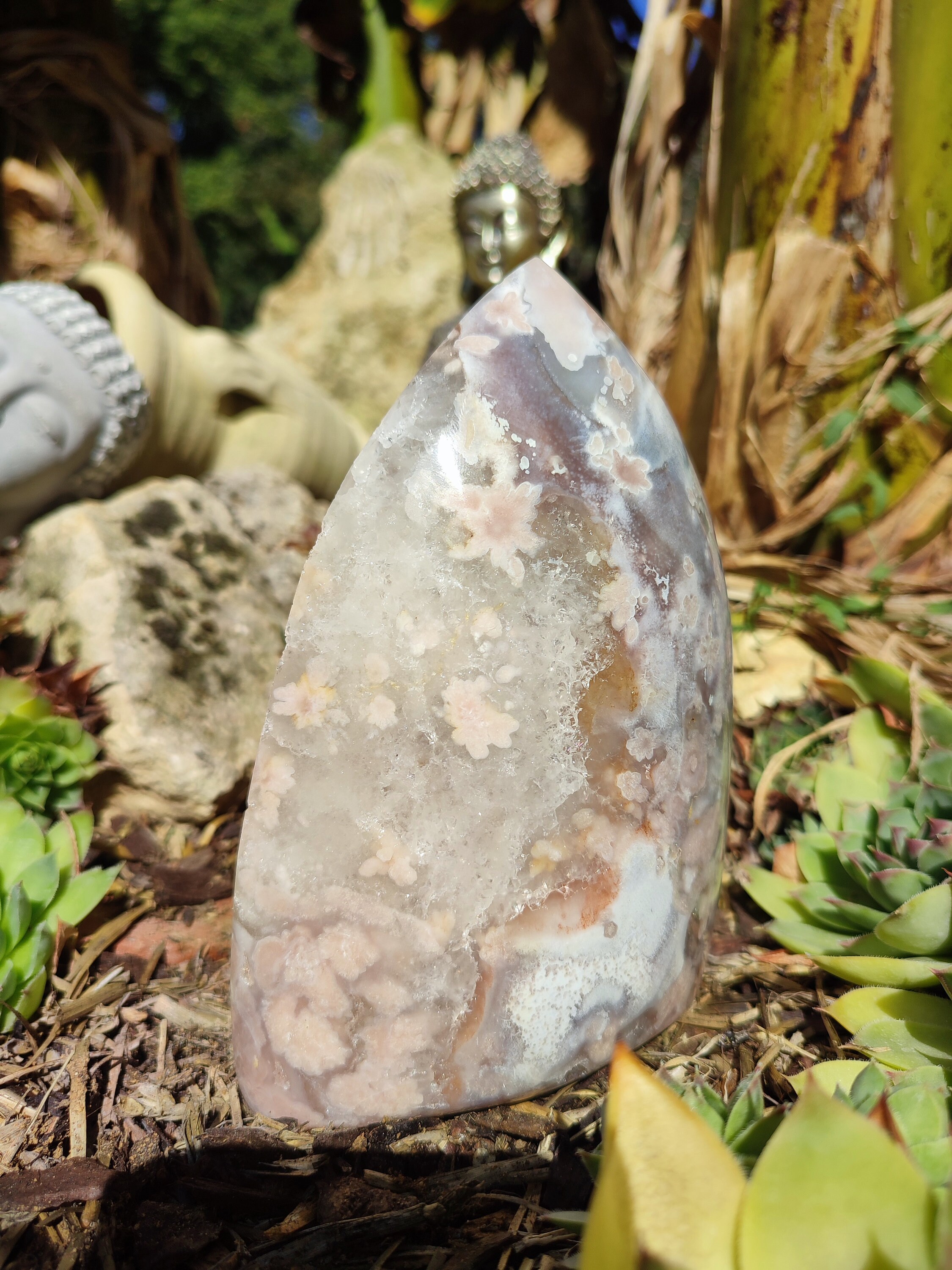 Forme libre d'Améthyste rose et d'Agate fleure