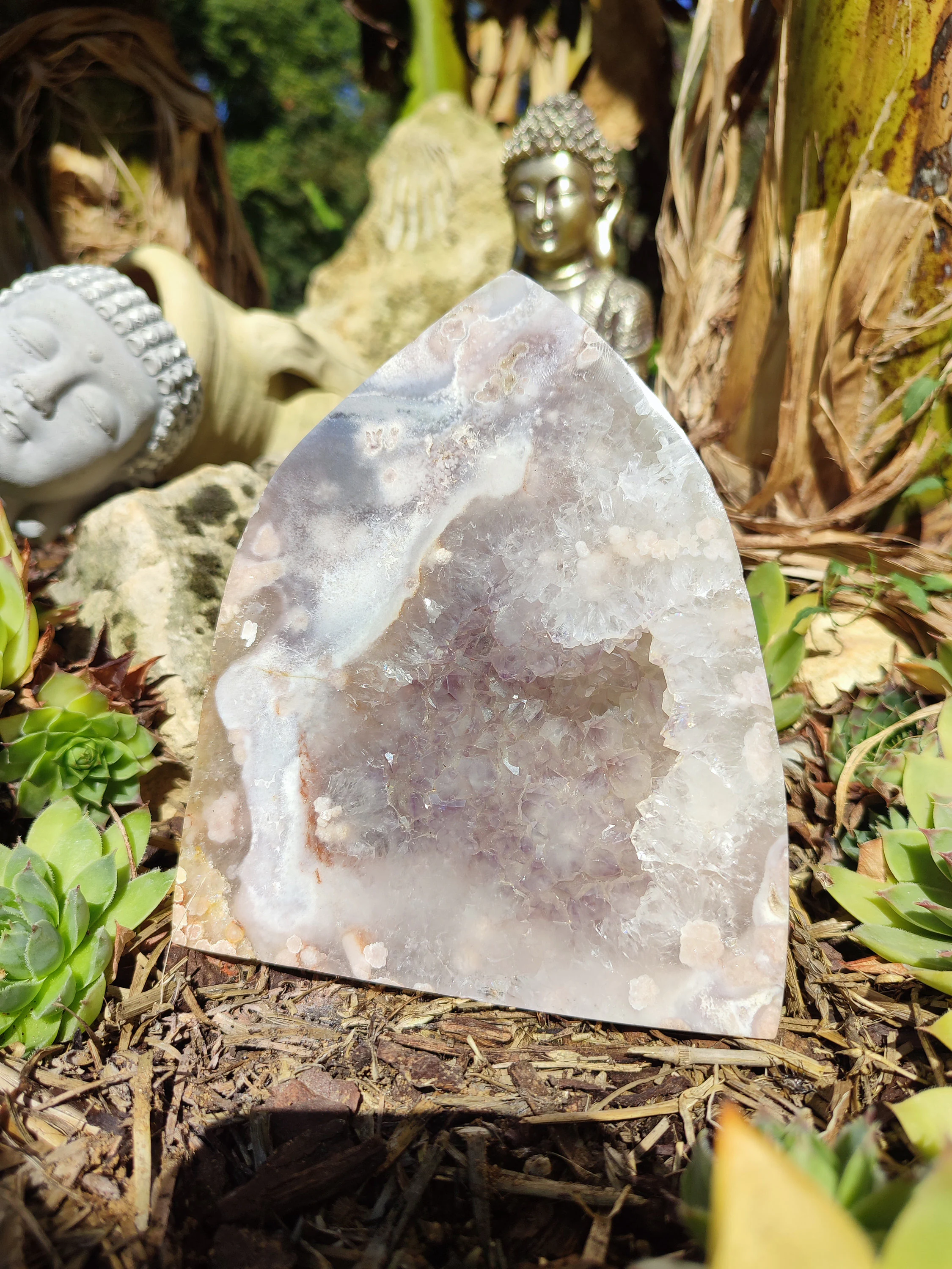 Forme libre d'Améthyste rose et d'Agate fleure