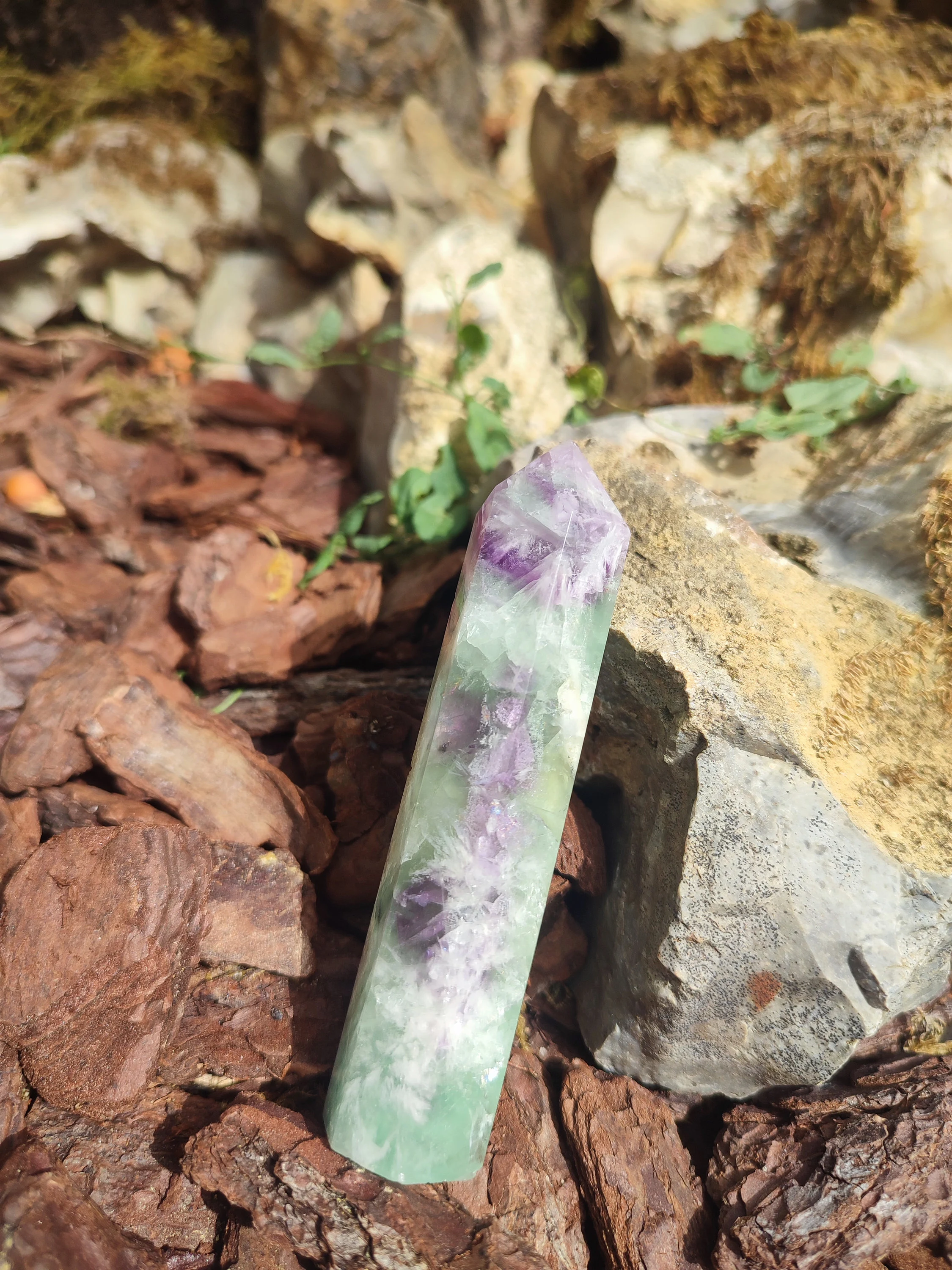 Tour de fluorite plume ou flocon de neige 