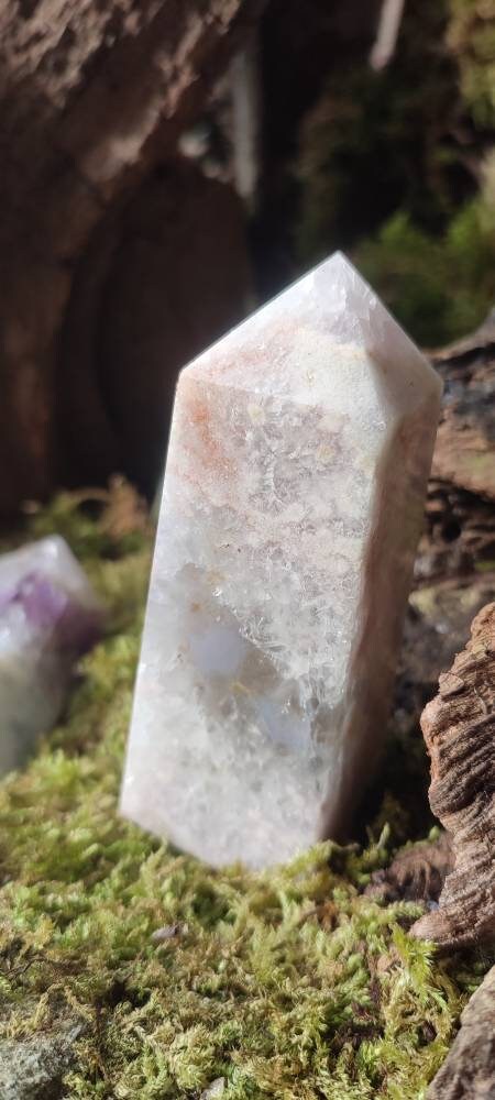 Obélisque d'Agate fleur et d'Améthyste rose